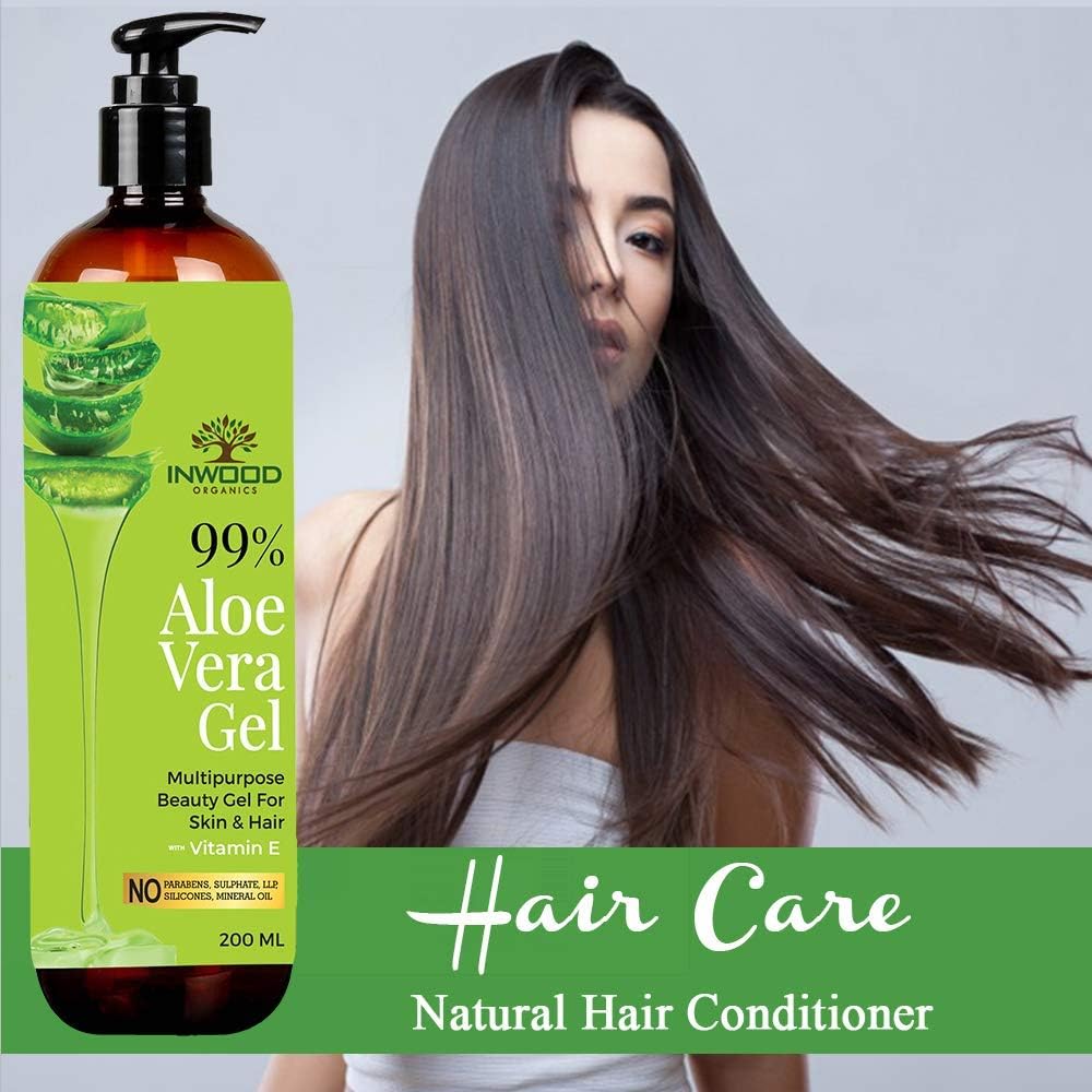 Inwood Organics 99% Pure Organic Aloe Vera Gel for Face, Skin & Hair with Vitamin E | All Skin & Hair Types | Multi-Purpose Hydrating Gel | 100% Vegan & Paraben-Free (200ml) | Soothes Sunburn, Moisturizes Dry Skin & Conditions Hair Naturally