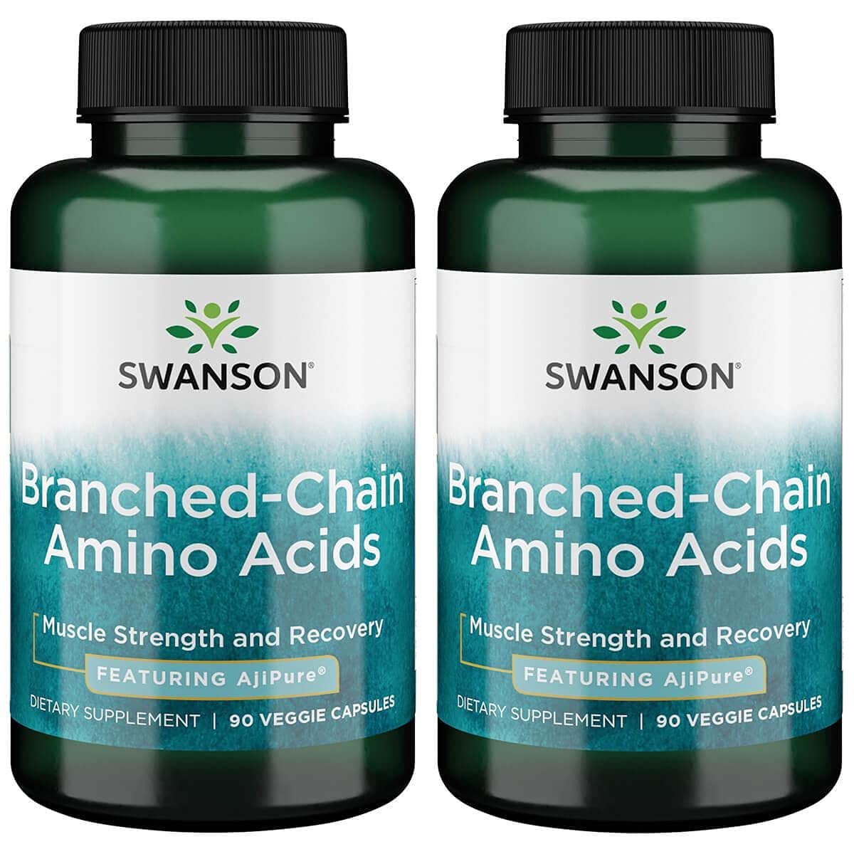 Swanson Ajipure Branched-Chain Amino Acids (BCAAs) - Pharmaceutical Grade 90 Veggie Capsules (2 Pack) - Supports Muscle Recovery & Workout Performance for Athletes & Fitness Enthusiasts