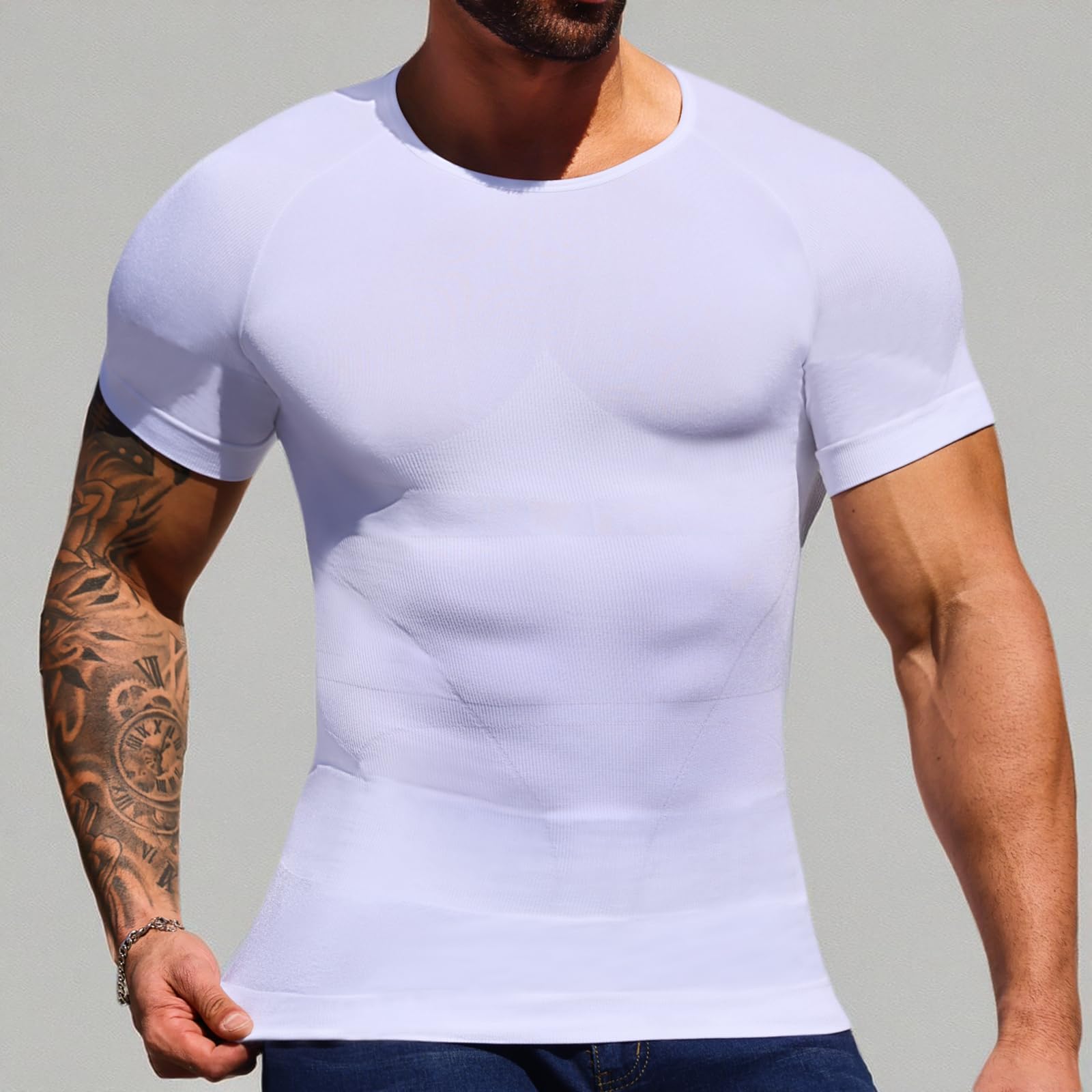 Men's Slimming Compression Shirt - Tummy Control & Gynecomastia Support for Workout