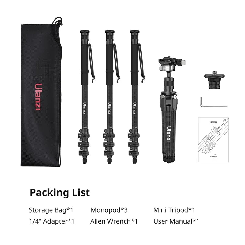 Ulanzi TT35 Lightweight Hiking Stick Tripod Kit - Adjustable Monopod & Camera Stand for Outdoor Photography, Vlogging, and Travel Adventures