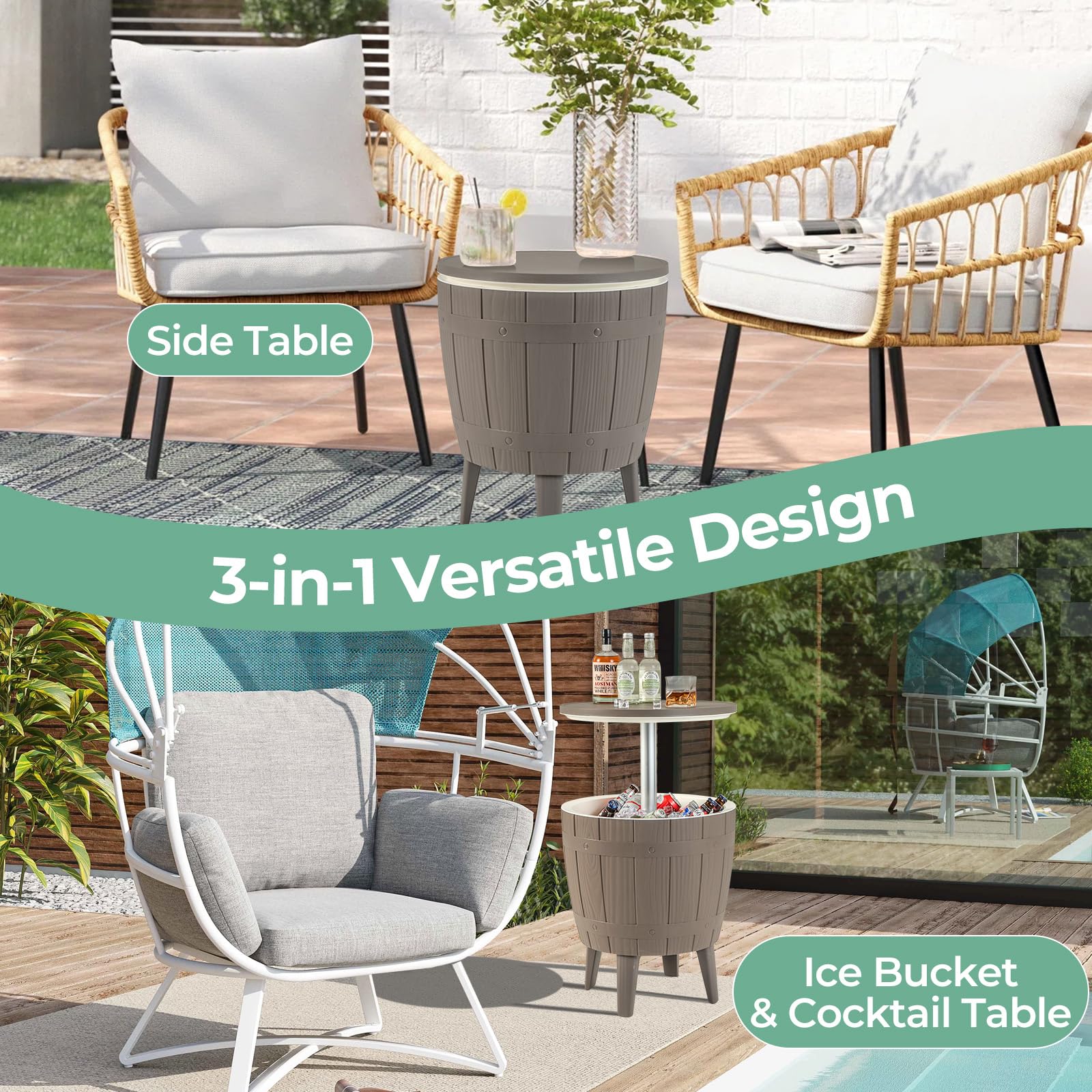 Giantex 10 Gallon Outdoor Cooler Side Table with Drainage Plug - Adjustable Height 3-in-1 Ice Cooler Cocktail Table for Beer & Wine Storage - Perfect for Patio, Deck, Pool Parties & Backyard BBQs