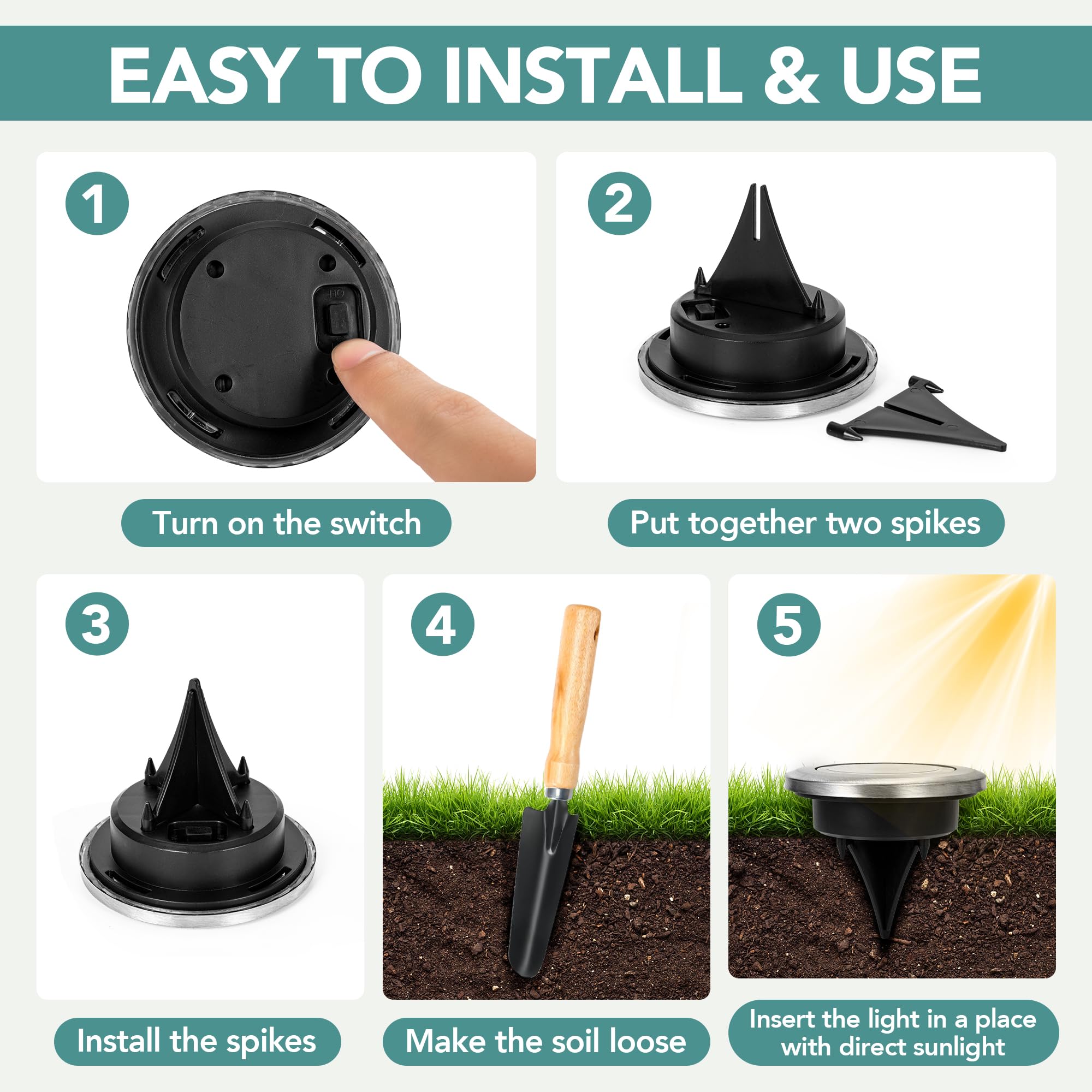 SOLPEX 10 Pack Mini Solar Ground Lights - Waterproof Outdoor Solar Pathway Lights for Garden, Yard, Driveway & Walkway - Cool White LED Landscape Lighting - Perfect for Patio, Deck, Lawn & Backyard Decor