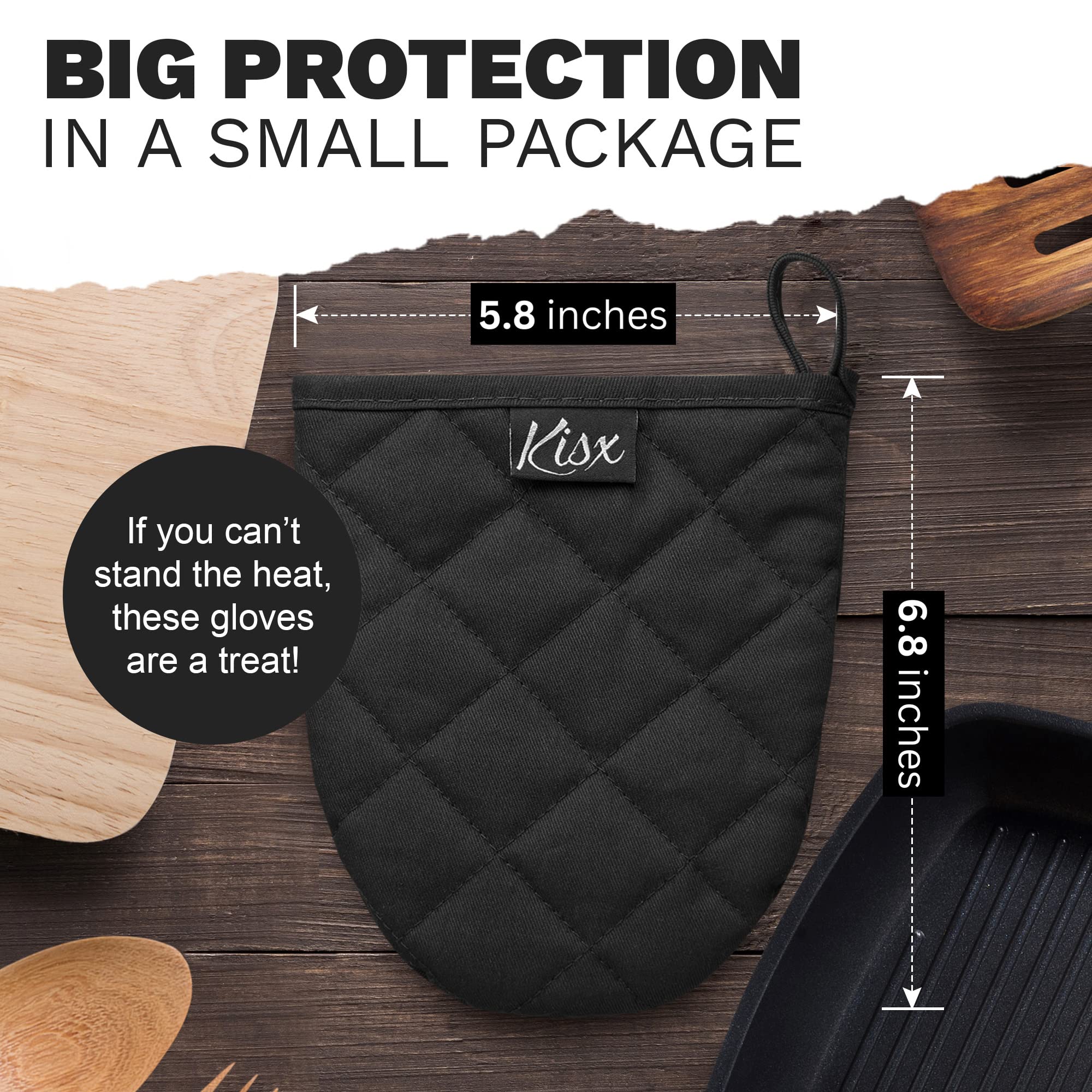 Heat Resistant Silicone Oven Mitts & Pot Holders Set - Black Mini Kitchen Gloves for Baking, Cooking, Grilling - Non-Slip Grip for Safe Handling of Hot Pans, Trays & Dishes