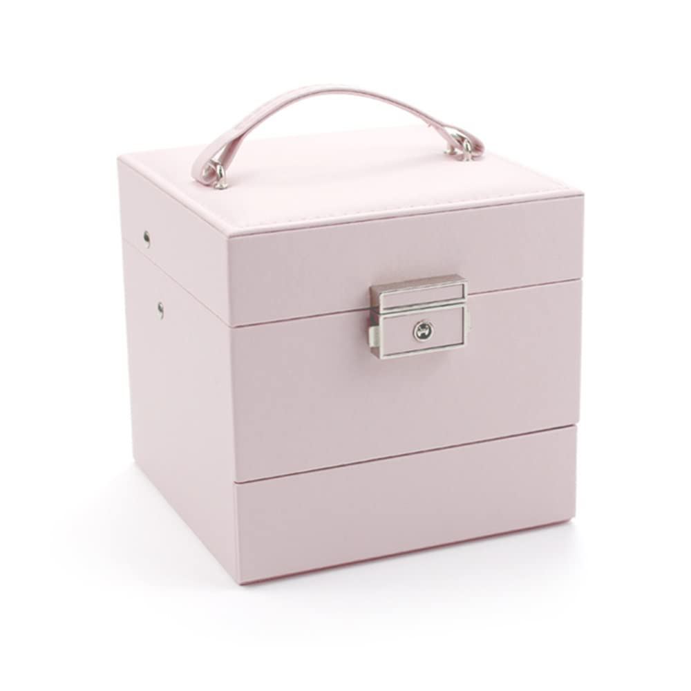 FIPUEN 5-Layer Jewelry Organizer Box with Lock & Mirror - Pink Jewelry Storage for Earrings, Necklaces, Bracelets - Perfect Gift for Women & Girls - Bedroom Vanity, Travel, Wedding Jewelry Organization