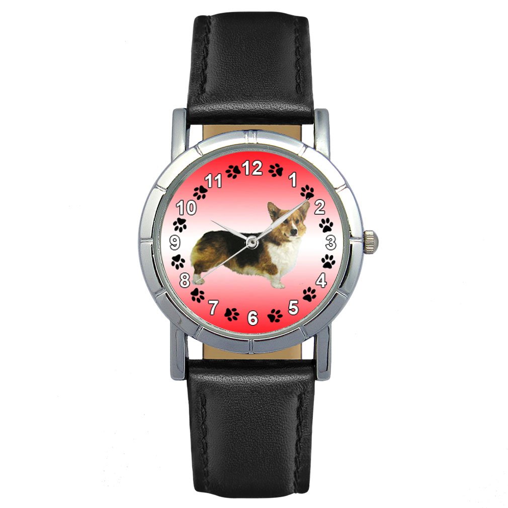 Timest Pembroke Welsh Corgi Women's Analog Quartz Watch - Black Leather Strap Round Dial Wristwatch SAS0176 - Perfect for Casual Wear, Office & Gift Giving