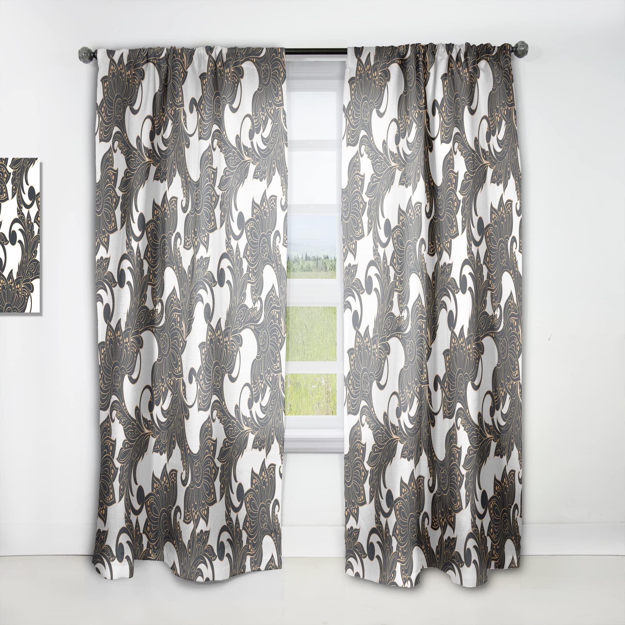 DesignQ Retro Indian Floral Batik Thermal Insulated Curtains - Single Panel 52x95 Inch - Elegant Window Drapes for Bedroom & Living Room Decor | Perfect for Home, Office & Apartment