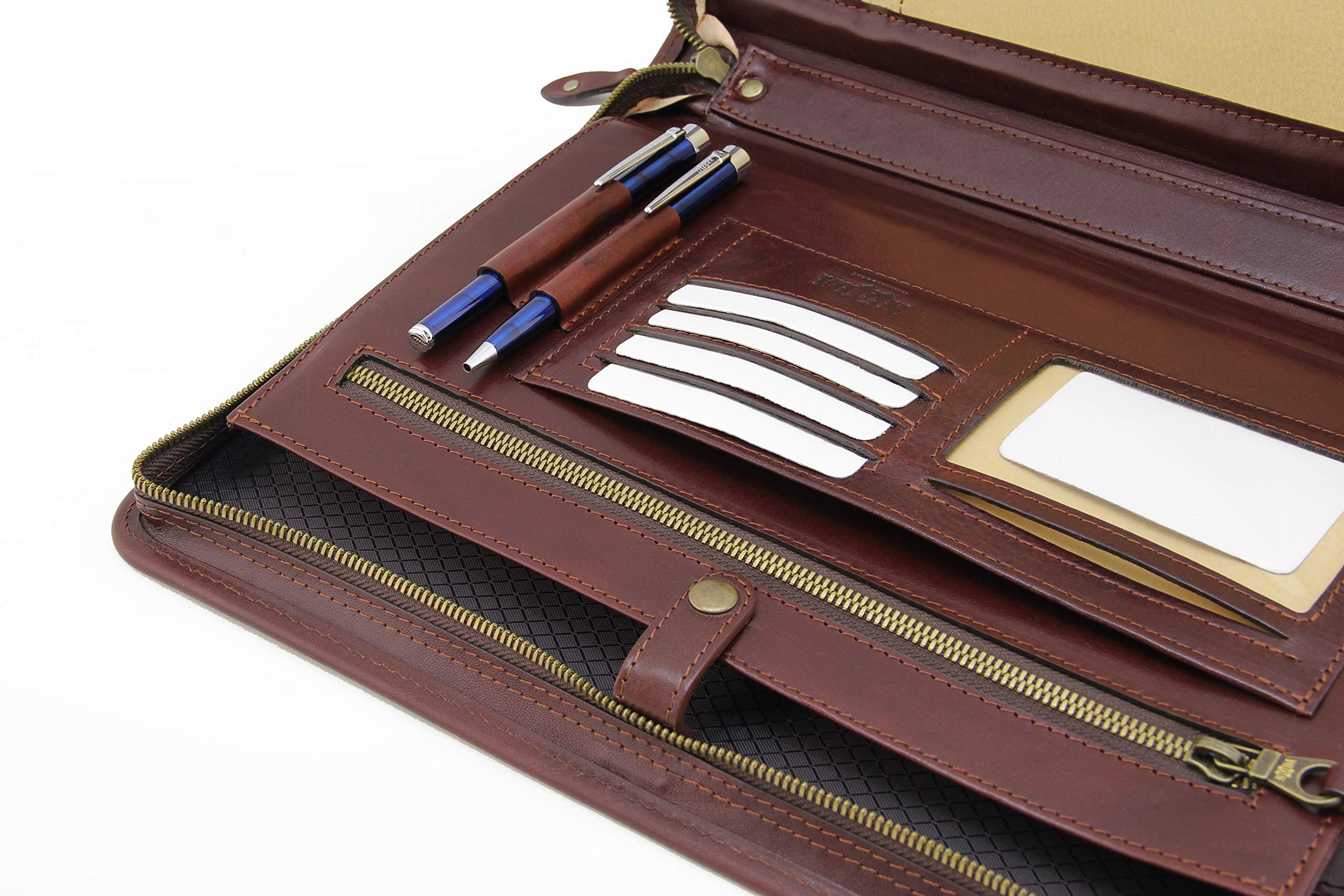 Premium Leather Padfolio Portfolio - Executive A4 Business Notepad Holder with Handle | Professional Leather Folder for Meetings, Presentations & Office Organization (Brown)