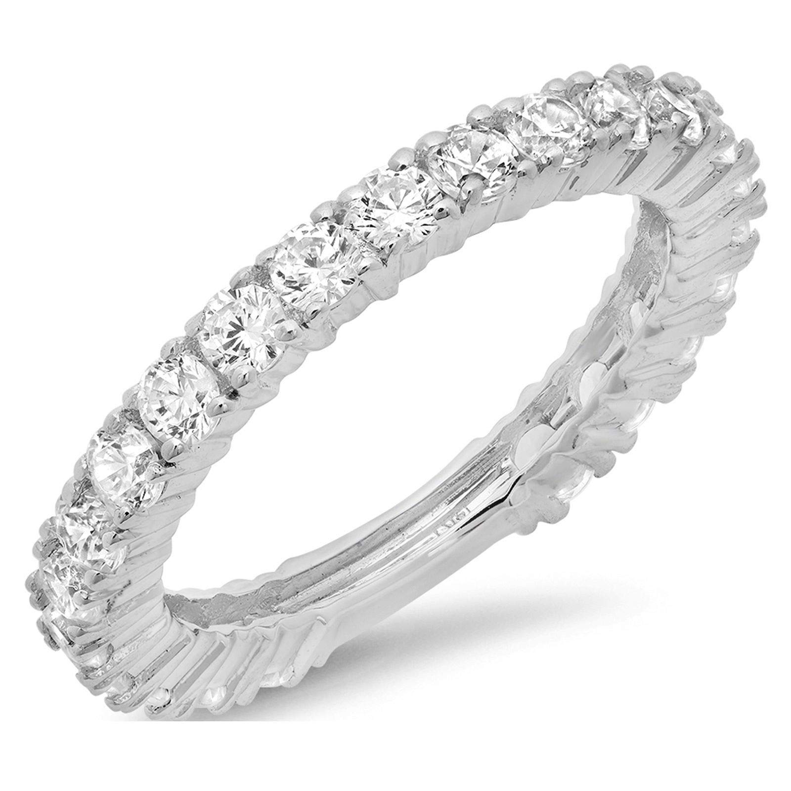 1.2 Carat VS1-VS2 G-H Round Cut Genuine Cultured Diamond 18K White Gold Eternity Wedding Band - Elegant Art Deco Design for Engagement, Promise Rings & Bridal Jewelry Gifts