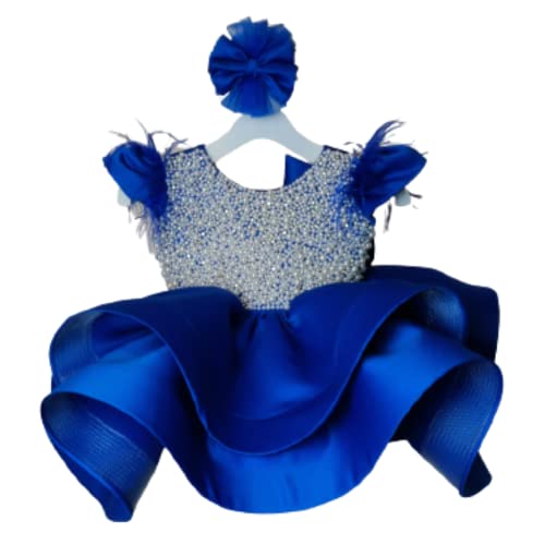Royal Blue Floral Princess Party Dress for Baby Girls - Elegant Sleeveless Tutu Gown for First Birthday, Christmas, Holiday & Wedding Occasions | Toddler Girl's Fancy Outfit for Special Celebrations & Photo Shoots