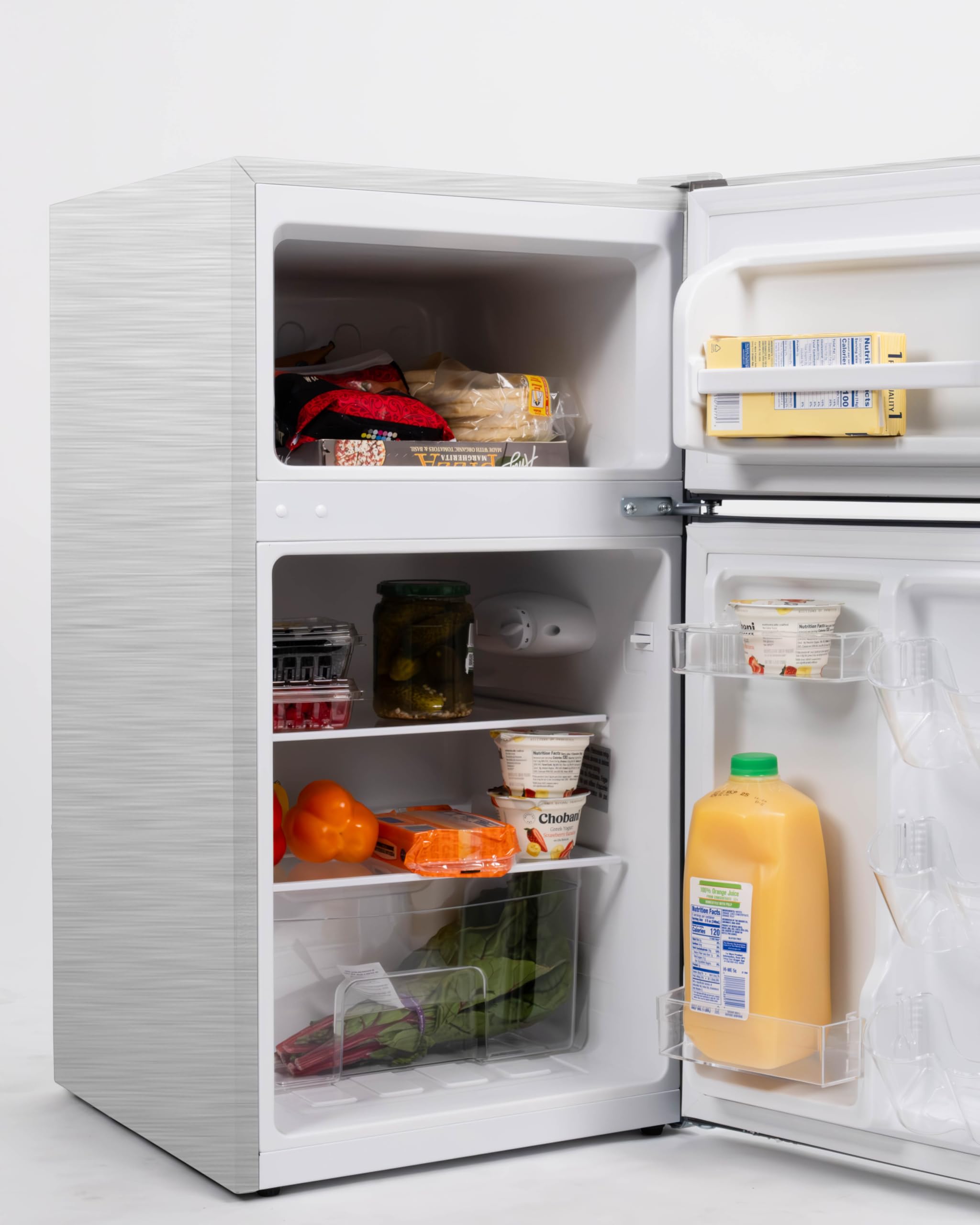 Frigidaire 3.2 Cu Ft Compact Refrigerator with Top Freezer - 2 Door Mini Fridge, Platinum Finish, Energy Efficient for Dorm, Office, or Small Apartment