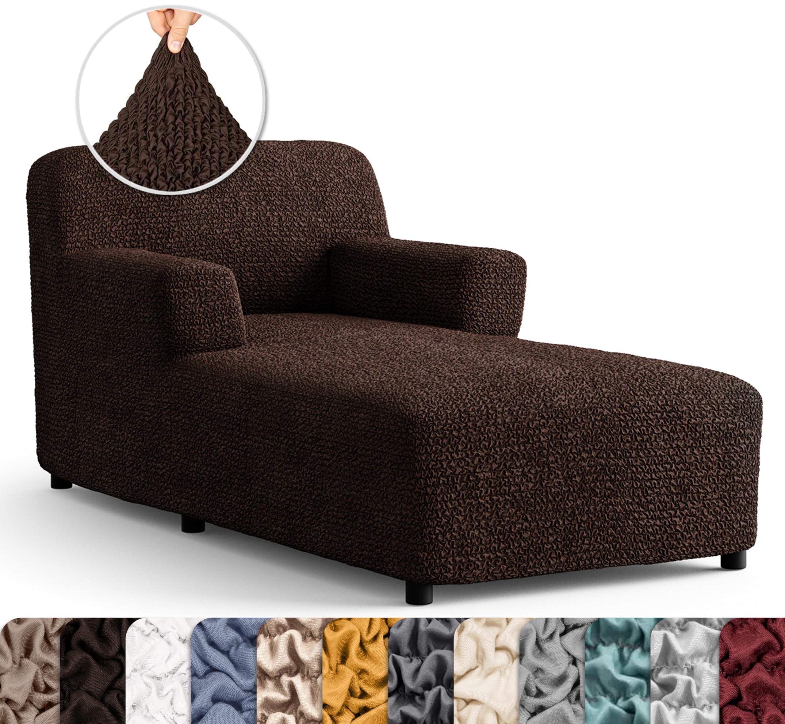 Chaise Lounge Cover - Soft Polyester Stretch Slipcover for Sofa & Chair - 1-Piece Form Fit Furniture Protector - Microfiber Collection in Dark Brown - Perfect for Living Room, Patio, and Outdoor Furniture Protection