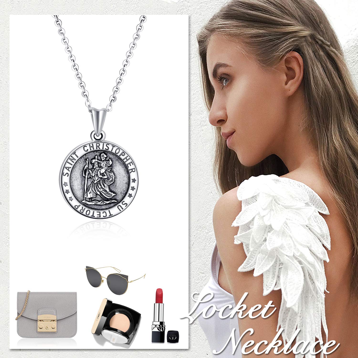 Sterling Silver Saint Christopher Locket Necklace for Women - Personalized Photo Pendant Jewelry for Mom, Daughter, Birthday Gifts - Perfect for Travel Protection, Faith Keepsake & Everyday Wear