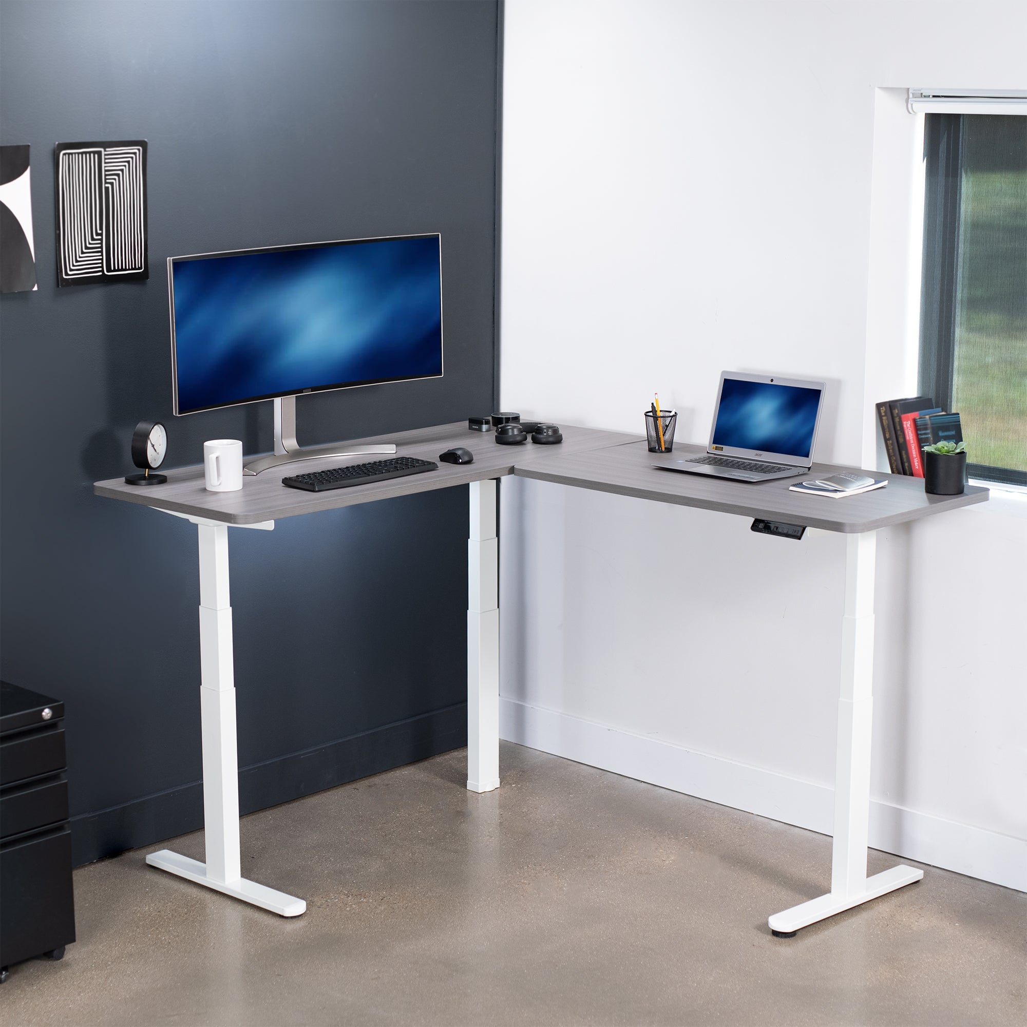 3E Series Triple Motor Electric Standing Desk - Adjustable Height Corner Workstation for Home & Office - Perfect for Ergonomic Workspaces, Gaming Setups & Small Spaces