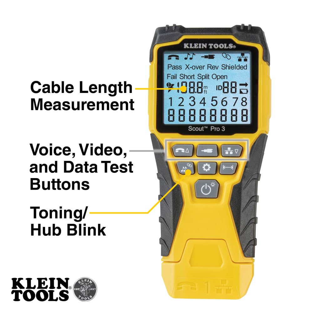 Klein Tools VDV001819 6-Piece Cable Installation Tool Set - Includes Crimpers, Scout Pro 3 Cable Tester, Snips & Punchdown Tool with Carrying Case | Ideal for Network Technicians, Electricians & DIY Cable Projects
