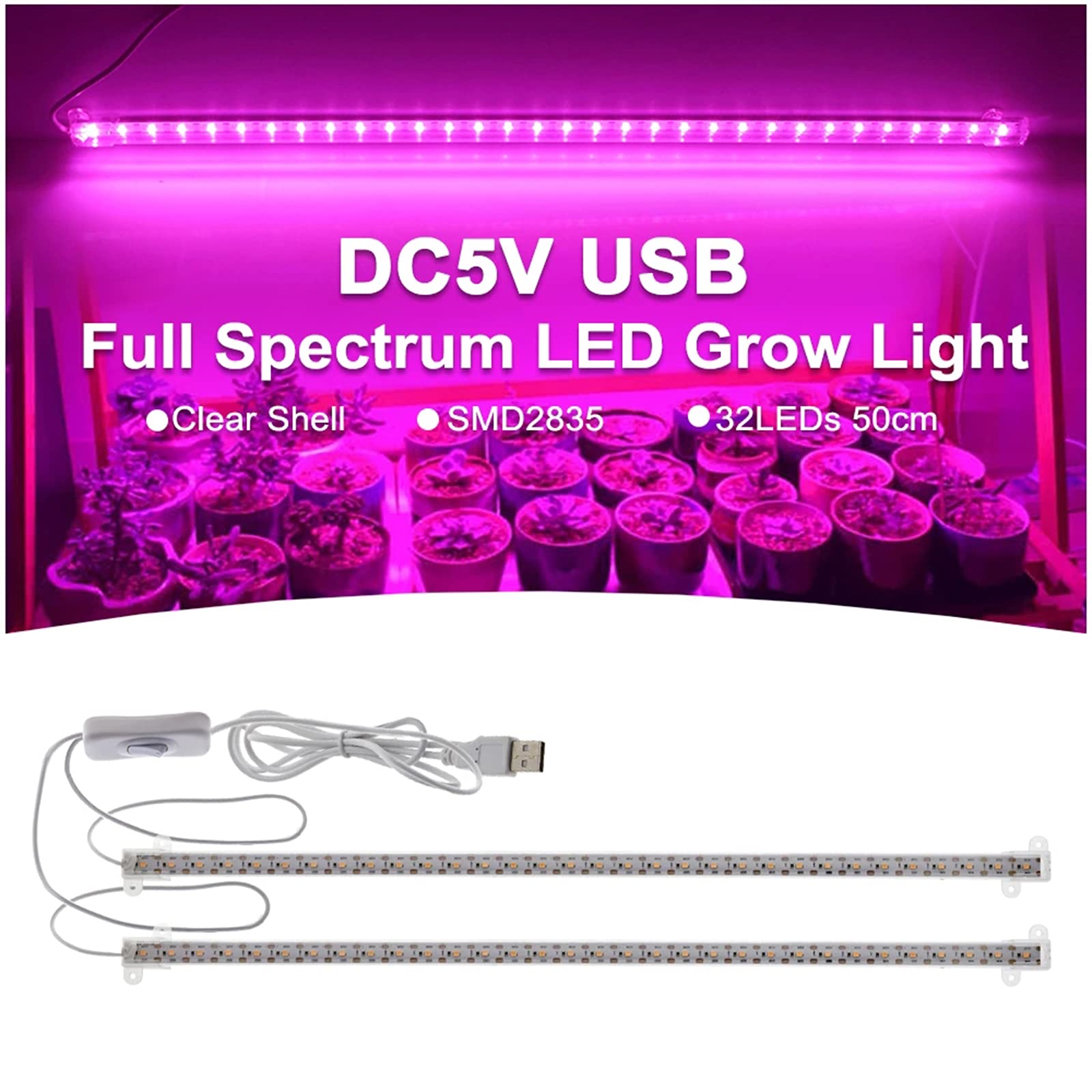 30W Full Spectrum LED Grow Light with Timer & Dimmable - 3 Head Flexible Clip Plant Light for Indoor Seedlings, Hydroponics, Succulents - USB 5V Powered for Home Gardening & Greenhouse Use