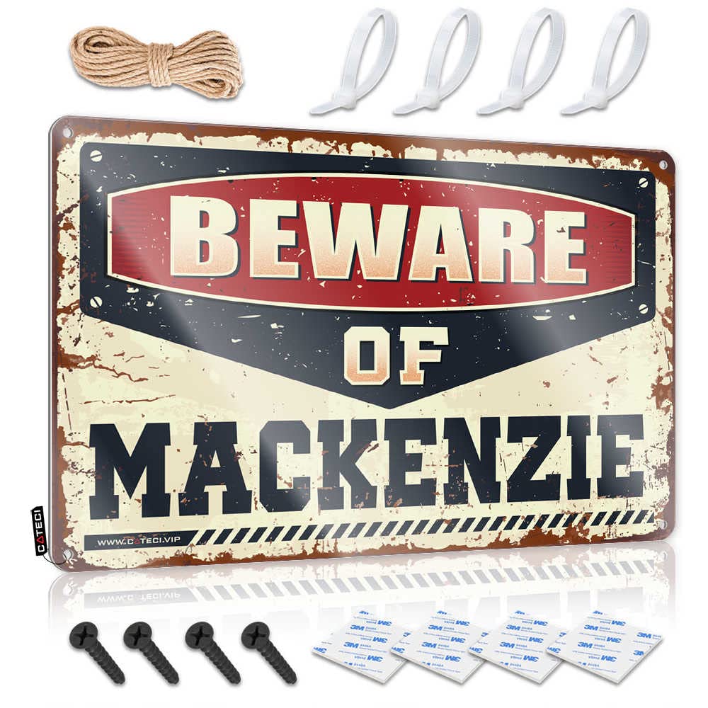 Pool Zone Beware of Mackenzie Metal Tin Sign - Vintage Coffee Bar & Gaming Room Decor - 20x30cm Wall Art for Home, Cafe, and Man Cave