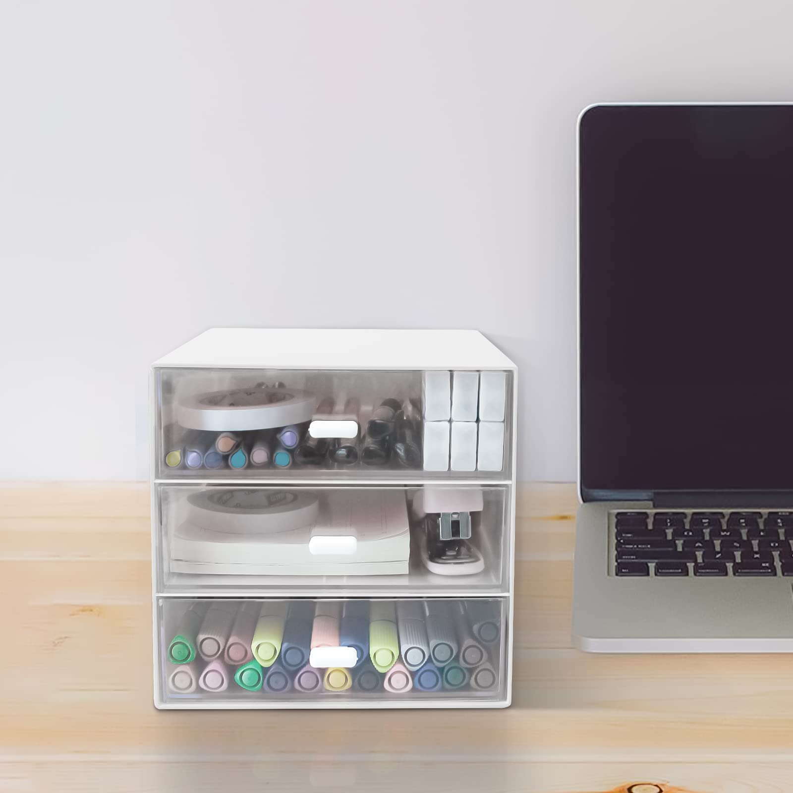 3-Drawer White Plastic Desk Organizer with Storage Box - Office, School & Home Stationery Supplies for Pencils, Pens & Paper Clips - Perfect for Workspace, Study Desk & Home Office Organization