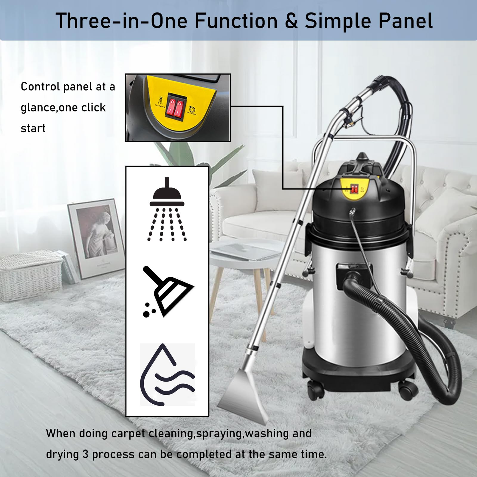 INTSUPERMAI 1000W Commercial Carpet Cleaning Machine - 3-in-1 Wet/Dry Vacuum Extractor with 30L Capacity - Perfect for Deep Cleaning Carpets, Upholstery, and Hard Floors in Homes, Offices & Hotels