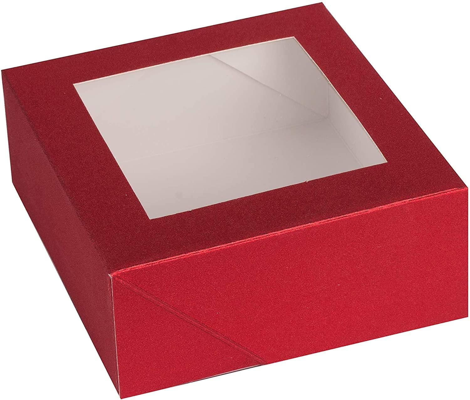 Hammont 4-Section Window Bakery Box - Red Unique Design for Snacks, Cookies, Pastries | Bulk 72-Pack | 6”x6”x2.5” | Perfect for Parties, Gifts & Retail Display