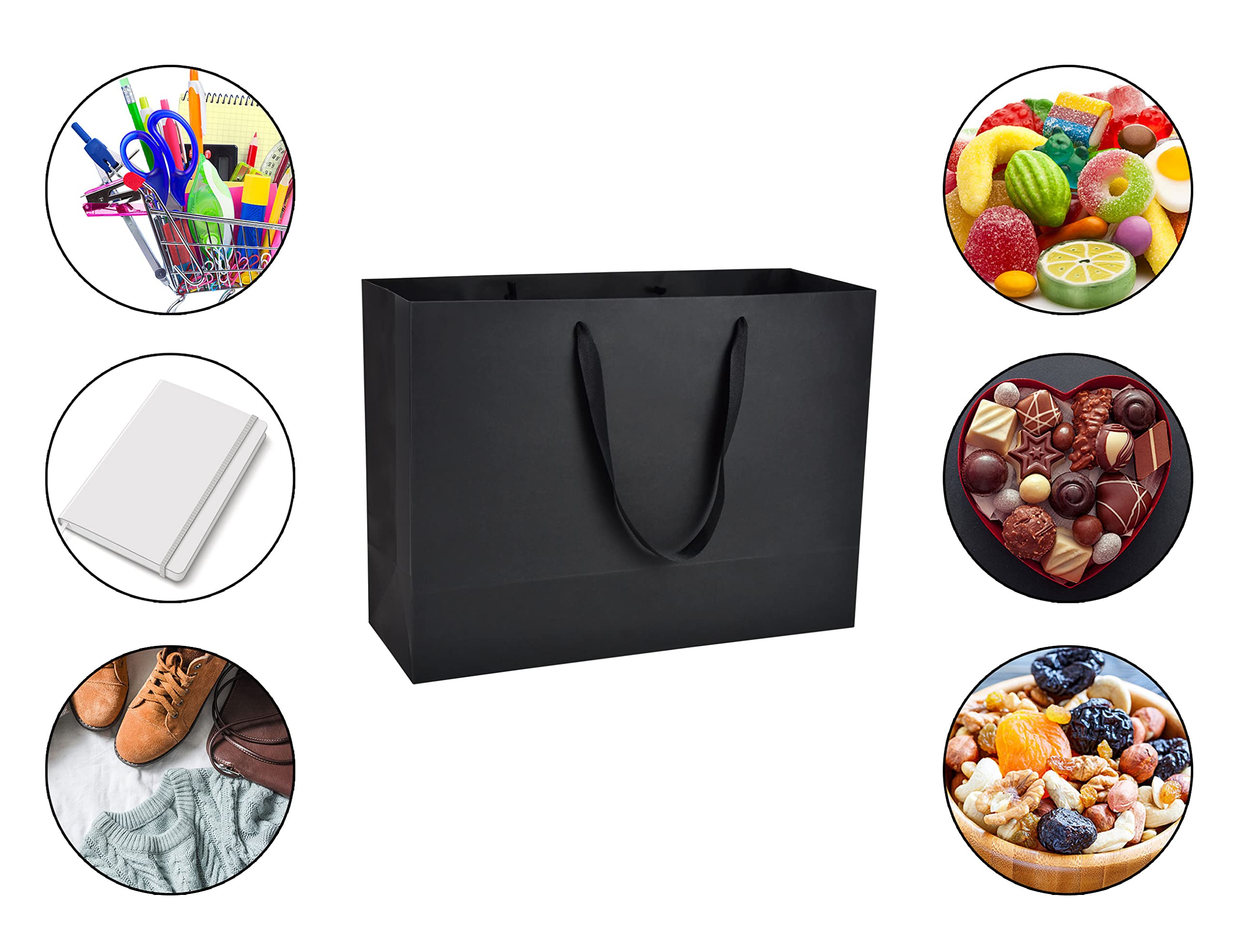 Premium Matte Black Paper Gift Bags with Handles - 20 Pack Large Shopping Bags (16x6x12 Inches) for Retail, Party Favors, Merchandise & Wedding - Elegant Packaging for Business Events, Birthday Parties & Holiday Gifting
