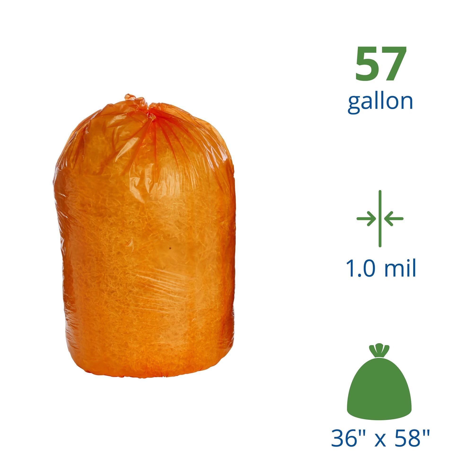 Envision Commercial 57 Gallon Heavy Duty Orange Trash Bags - 100 Count (1 Mil Thick) - Industrial Strength, Puncture & Tear Resistant Garbage Can Liners for Warehouse, Restaurant & Outdoor Use