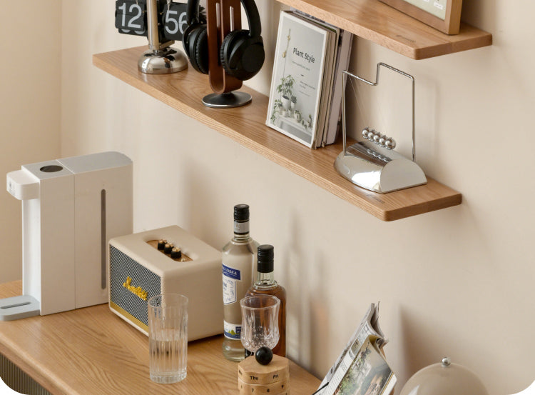 Solid Oak and Black Walnut Wood Wall Shelf - Handcrafted Rustic Floating Shelves for Living Room, Kitchen, Bathroom Decor | Durable Natural Wood Storage Solution for Home Organization