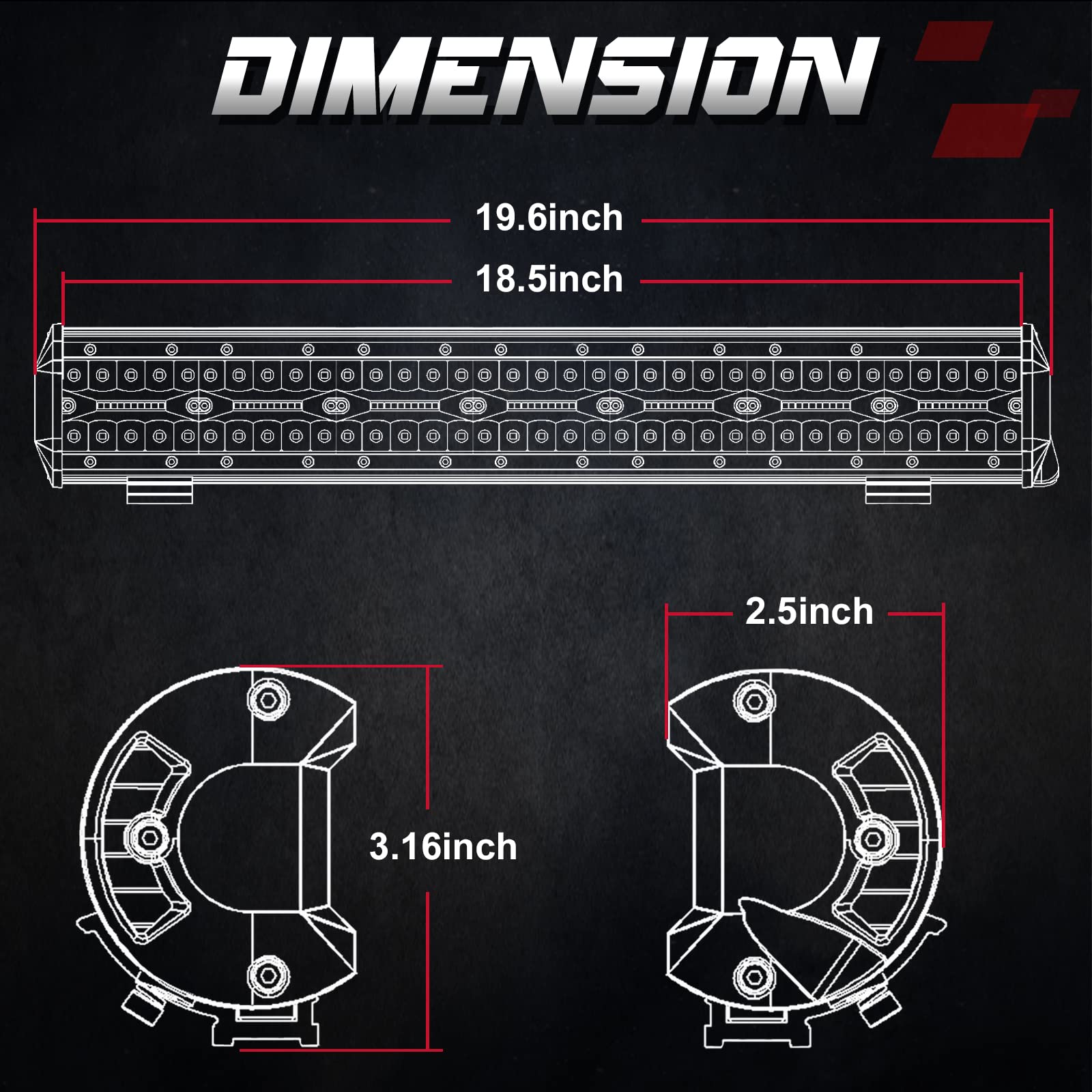 OFFROADTOWN 18 Inch LED Light Bar - Waterproof Off Road Driving Lights & Fog Lights for Trucks, Pickups, UTVs, SUVs, Broncos & Can-Am - Perfect for Night Off-Roading, Work Sites & Emergency Lighting