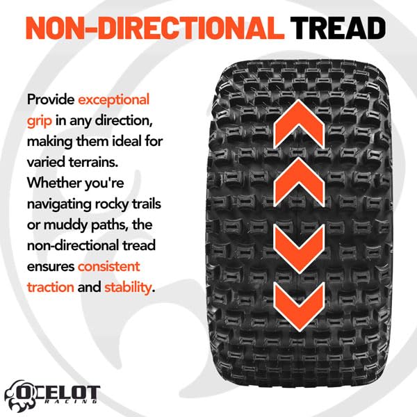 Ocelot P322 Rear 22x11-8 ATV Tires - 2-Ply Durable Tubeless Off-Road Tires with Knobby Tread - 22x11x8 UTV Tires for Dirt, Grass & Gravel - Perfect for Trail Riding, Hunting & Farm Work