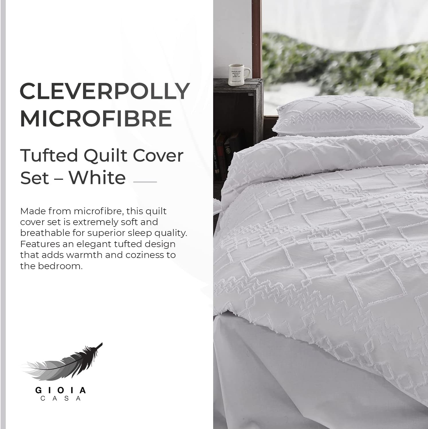 Premium Brushed Microfiber Tufted Quilt Cover Set - 3 Piece, Queen Size, White - Soft & Breathable for All-Season Comfort - Perfect for Bedroom, Guest Room & Hotel Decor