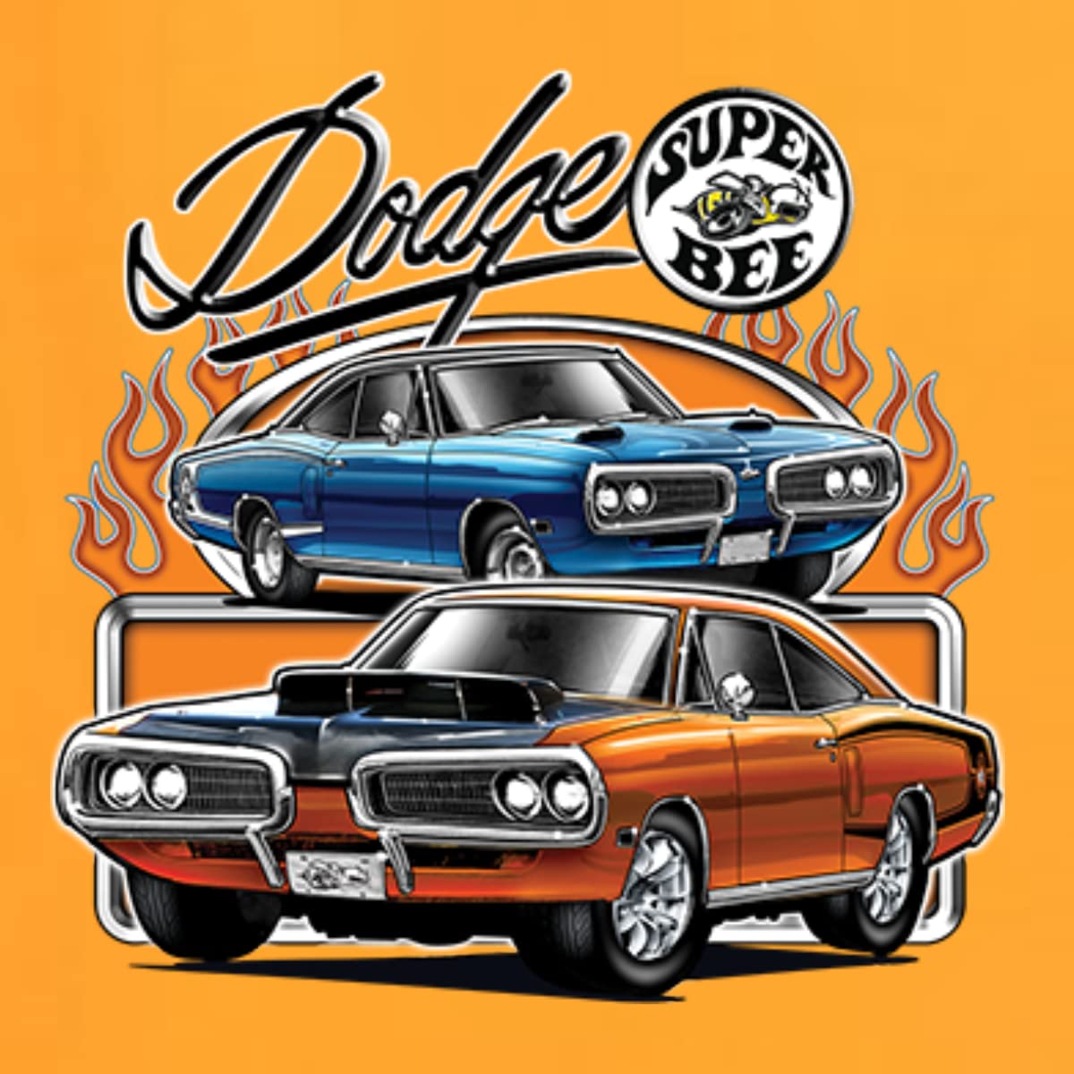 Flaming Dodge Super Bee Muscle Car Men's T-Shirt - Vintage American Muscle Car Tee for Car Enthusiasts - Perfect for Car Shows, Casual Wear & Gifts