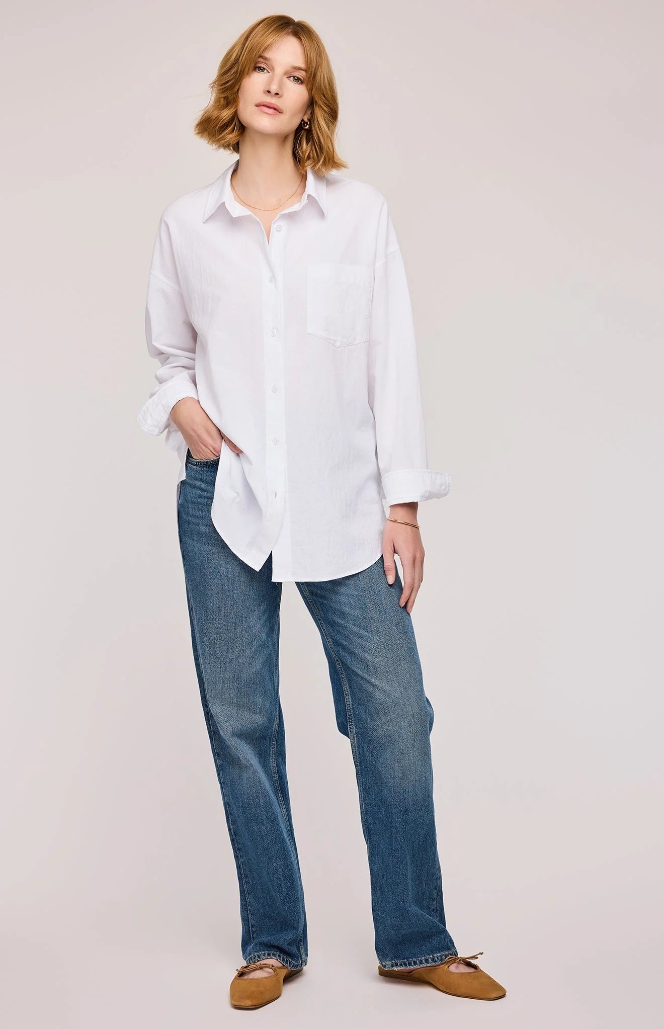 Gentle Fawn Callahan White & Cappuccino Button Down Shirt for Women | Casual Office Wear & Date Night Outfits