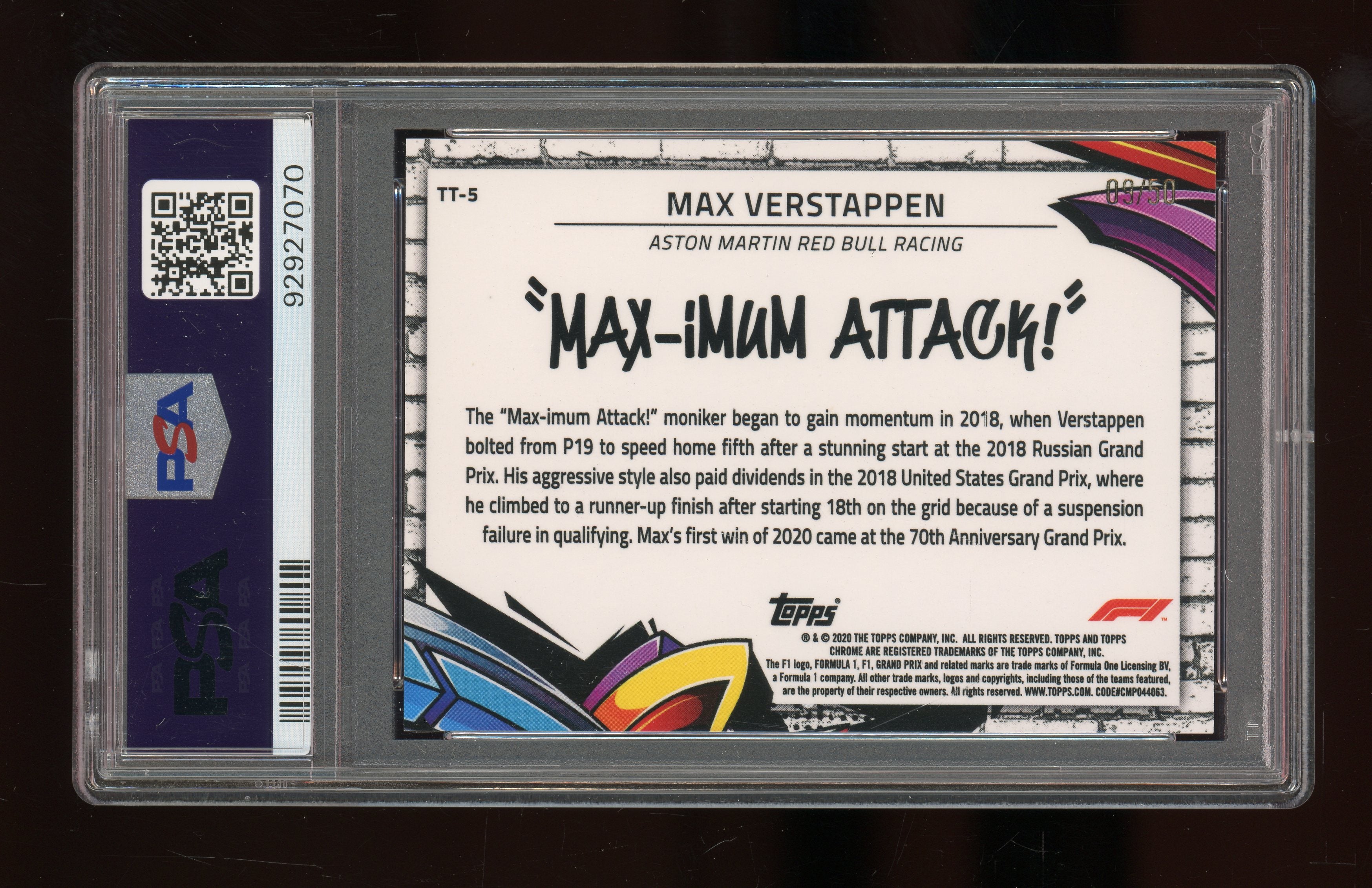 2020 Topps Chrome F1 Max Verstappen #5 PSA 8 9/50 Gold Track Tags - Rare Racing Collectible for F1 Fans and Sports Memorabilia Enthusiasts