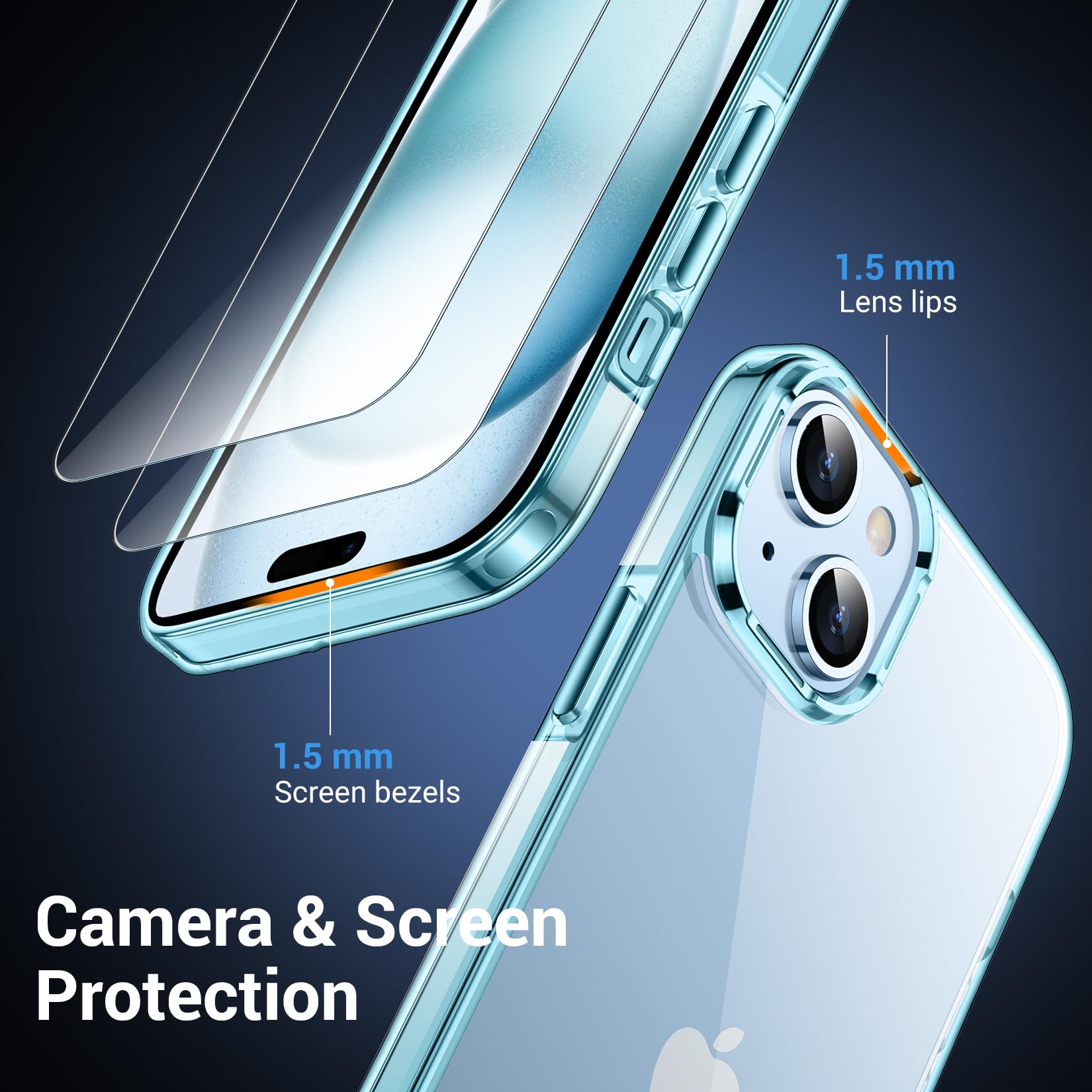 Premium Slim iPhone 15 Case & iPhone 14 Case - Military Grade 10FT Drop Protection | Anti-Yellowing Crystal Clear Design | Includes 2 Tempered Glass Screen Protectors (Crystal Blue) - Perfect for Everyday Use, Outdoor Activities & Travel Protection