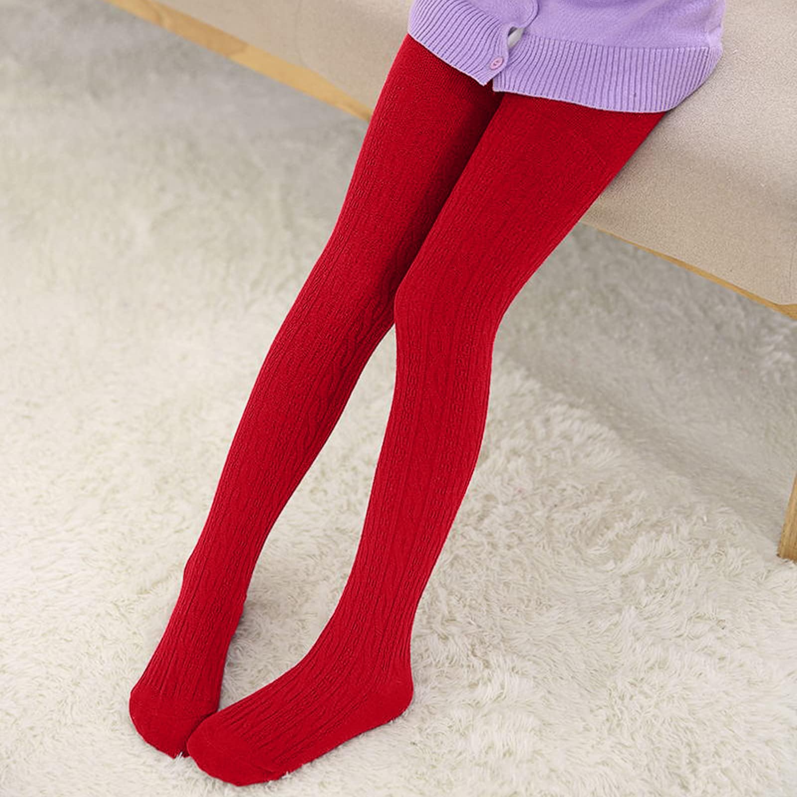 TechCity Girls' Cotton Cable Knit Seamless Leggings for Toddlers 2-14 Years - Soft Stretchy Tights, Pantyhose & Stockings for School, Play & Winter Outfits
