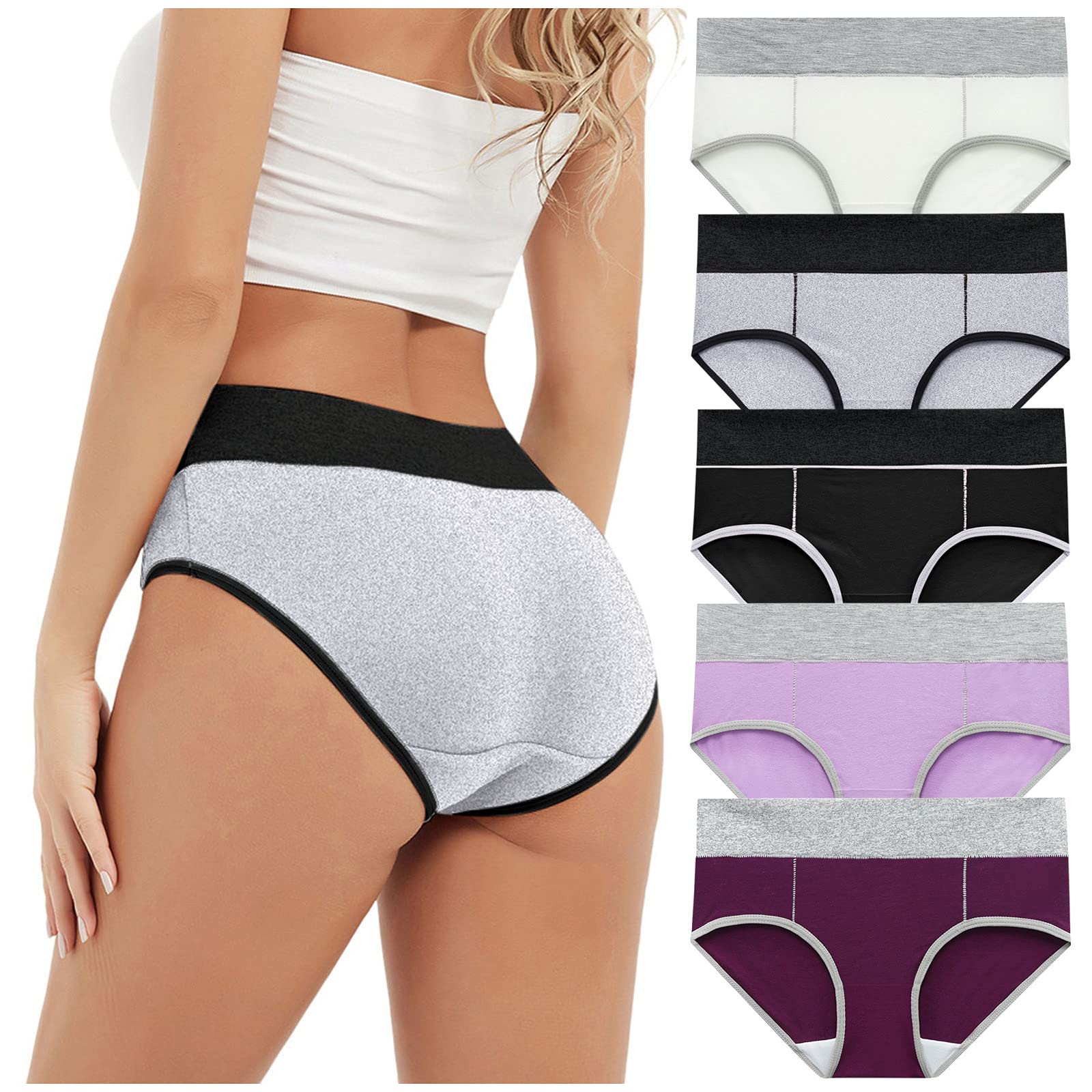 Gufesf 5-Pack Women's High Waisted Cotton Underwear - Plus Size Full Coverage Panties for Comfort & Support | Perfect for Everyday Wear, Yoga & Postpartum Recovery