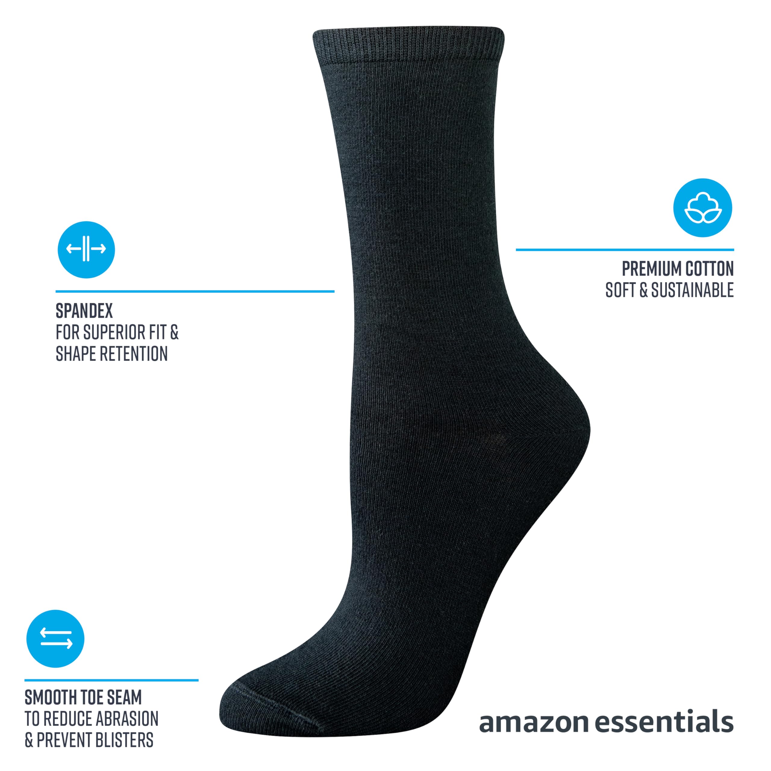 Amazon Essentials Women's Casual Crew Socks 6-Pack - Soft Comfortable Everyday Socks for Work, Gym & Daily Wear