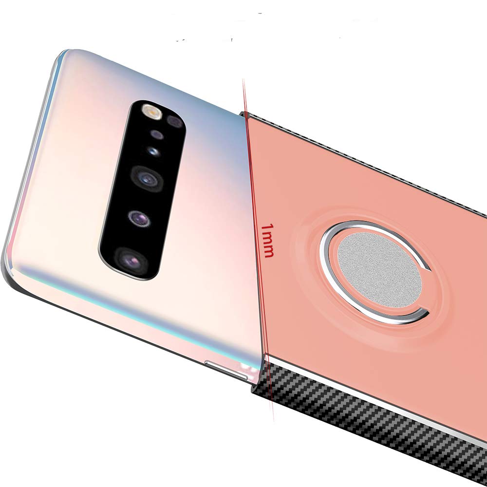Premium Shockproof Phone Case for Samsung Galaxy S10 Plus with Tempered Glass Screen Protector & Ring Stand Holder - Rose Gold Hybrid Protective Cover for Galaxy S10+ | Perfect for Work, Travel & Everyday Use