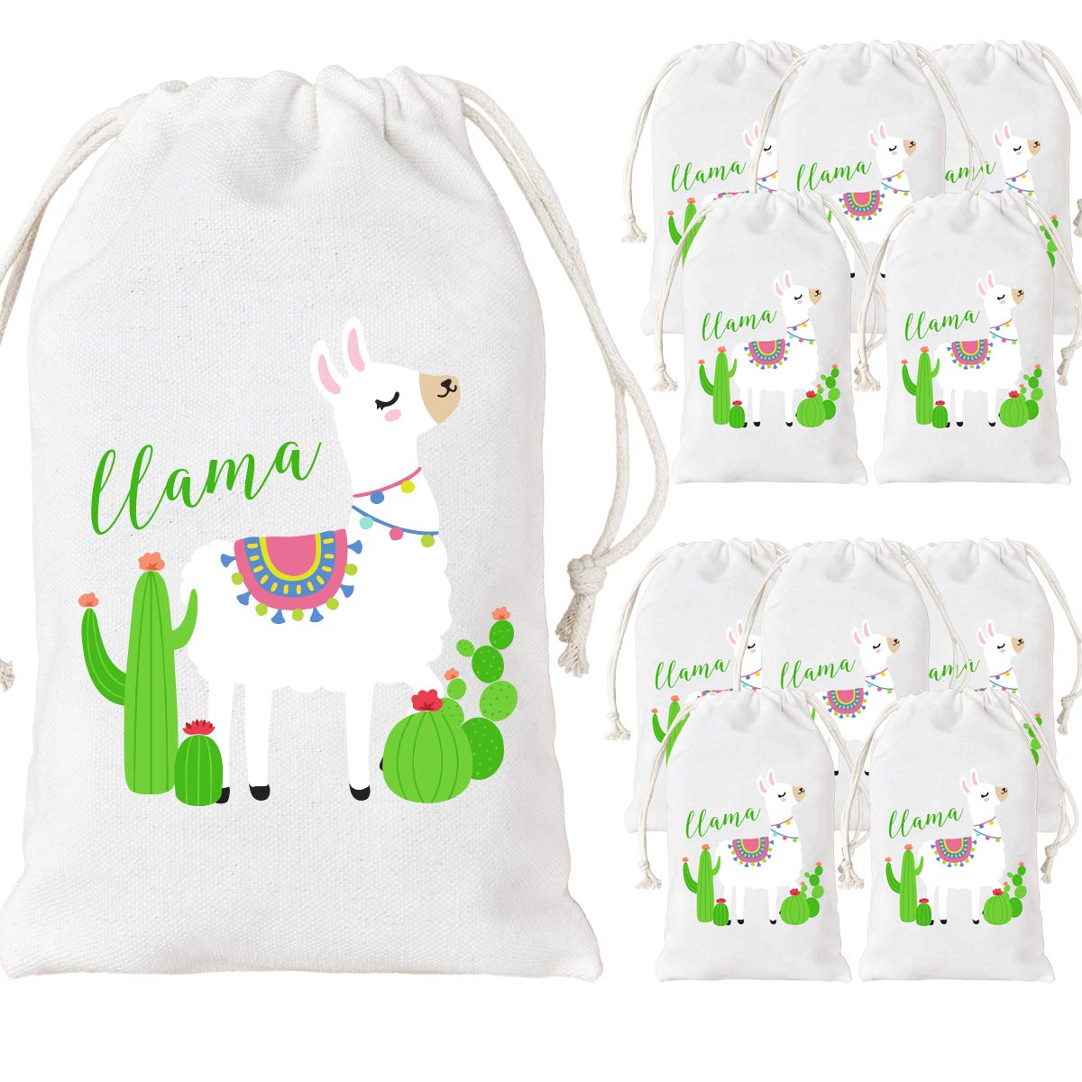 KREATWOW 12 Pack Llama Party Favor Bags - Mexican Themed Gift Bags with Cactus Design for Baby Showers, Cinco de Mayo & Fiesta Parties | Perfect for Candy, Treats & Party Decorations