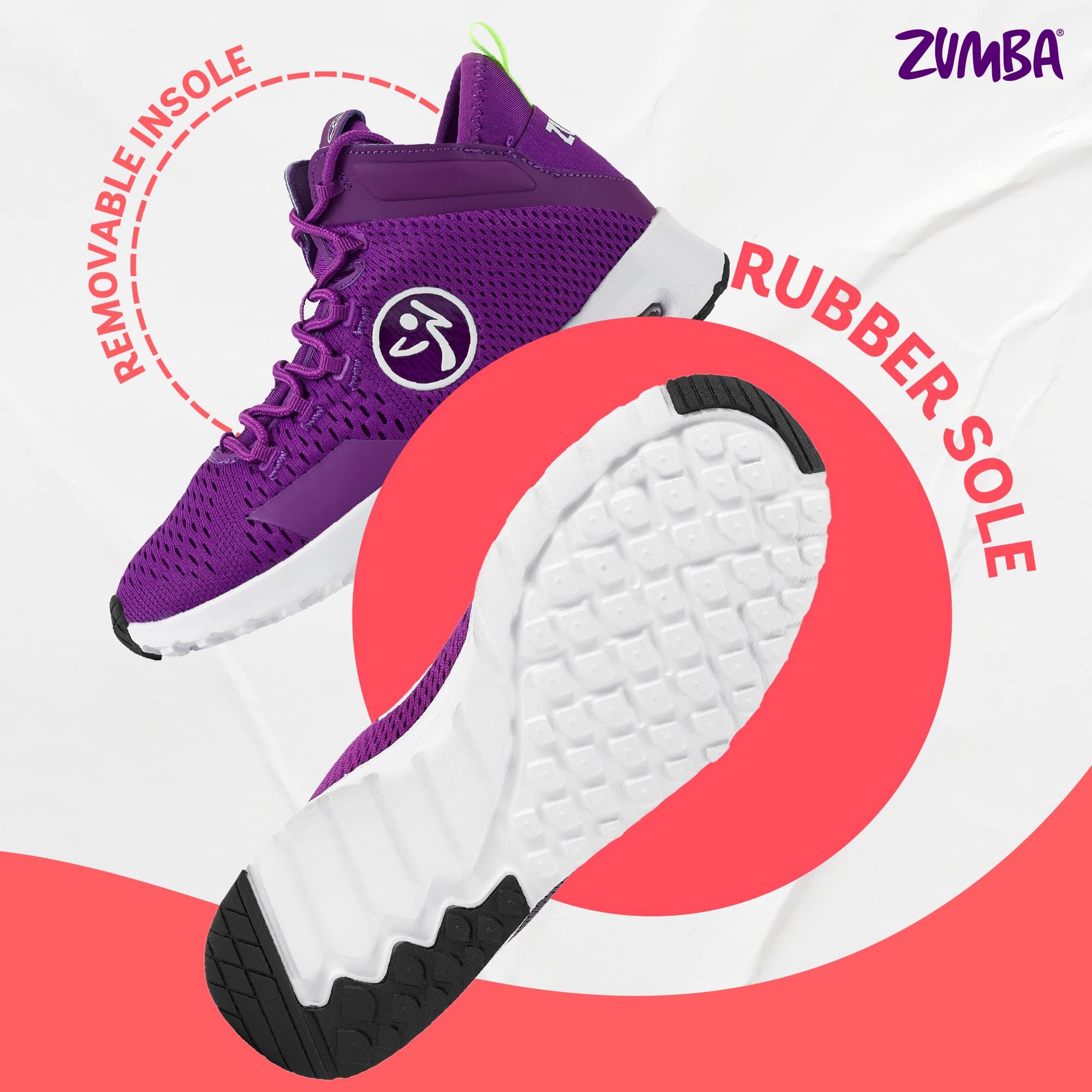 ZUMBA Air Funk Women's Dance Shoes - Mid-Top Fitness Sneakers for Zumba, Aerobics & Dance Workouts | Lightweight & Breathable for Gym & Studio Use