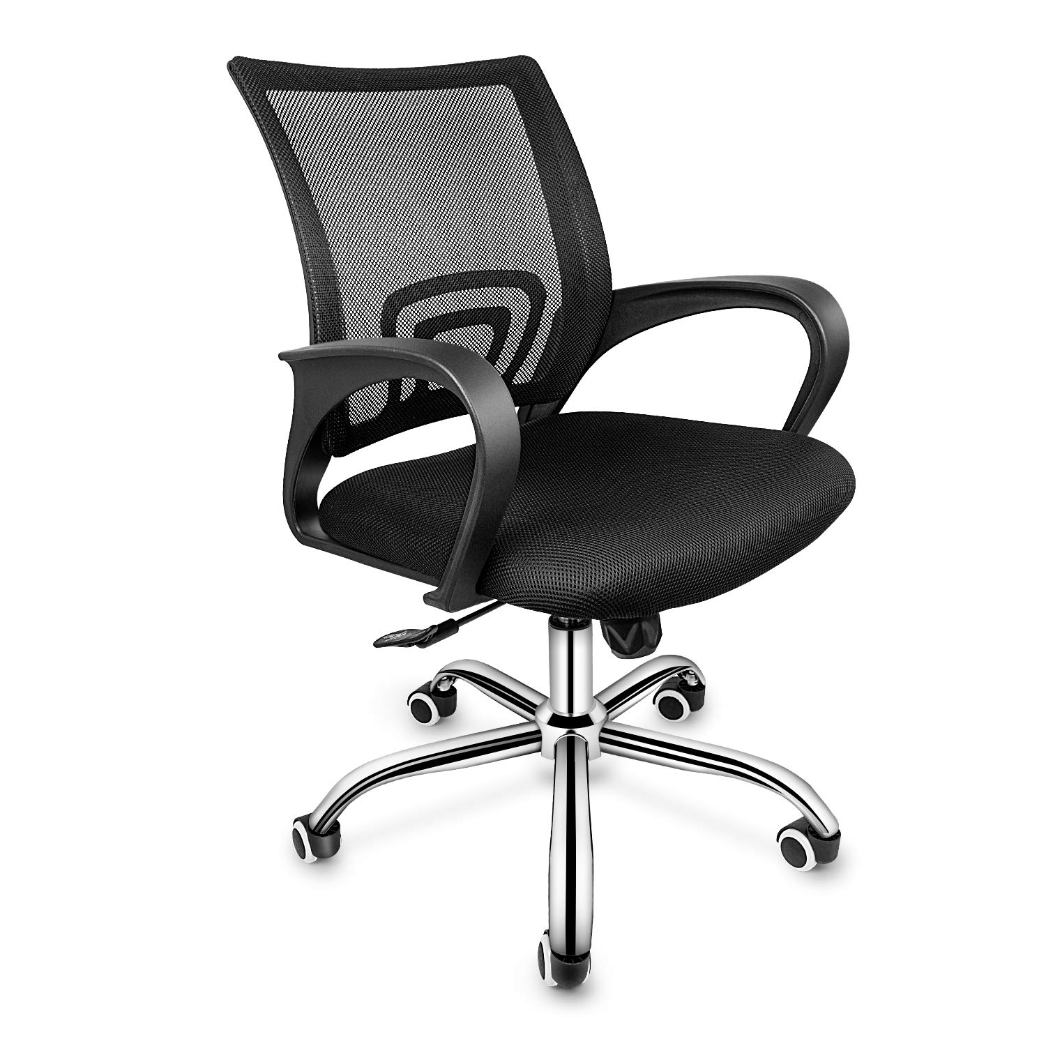 Ergonomic Mesh Office Chair with Wheels, Adjustable Height & Lumbar Support - Comfortable Computer Desk Chair for Home Office, Study, Dorm - Ideal for Students, Teens, Men & Women (Black) - Perfect for Long Work Hours, Online Classes & Gaming Sessions