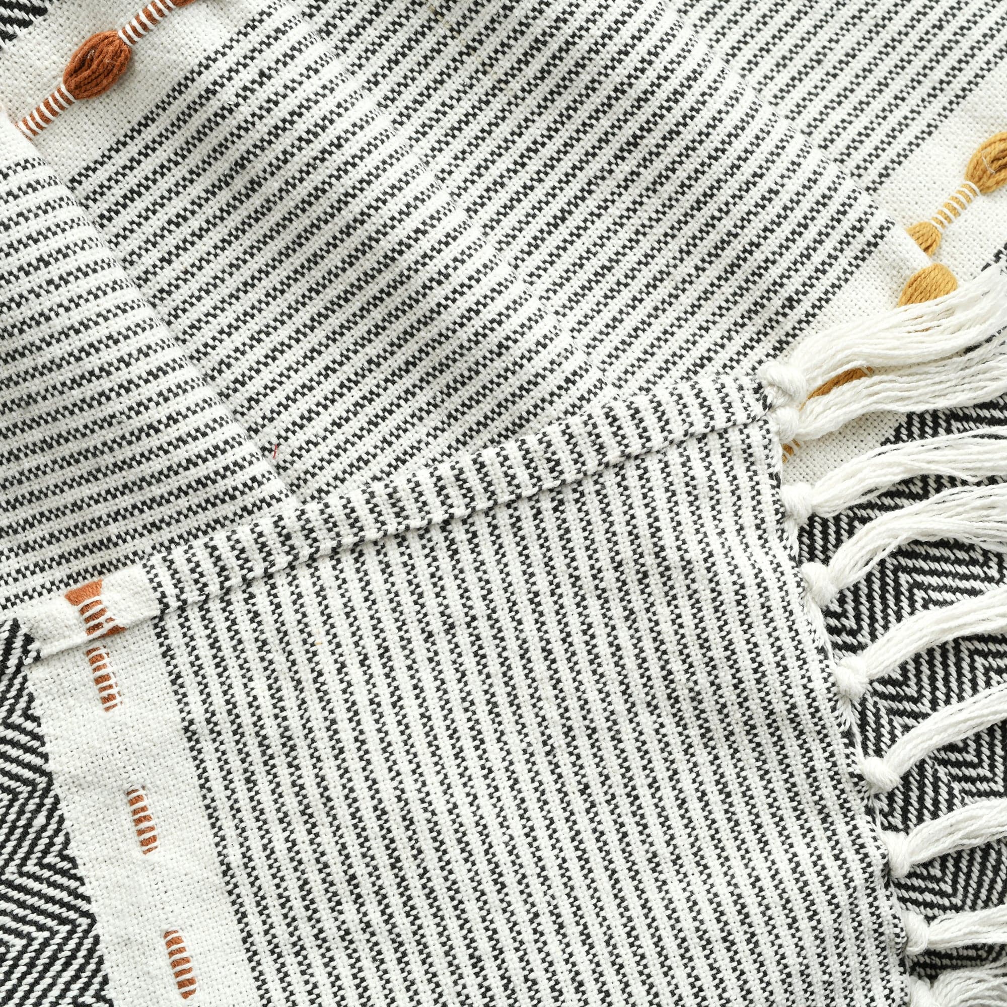 Herringbone Stripe Yarn-Dyed Cotton Woven Tassel Throw Blanket - Soft & Cozy Decorative Couch Cover for Living Room, Bed, Sofa
