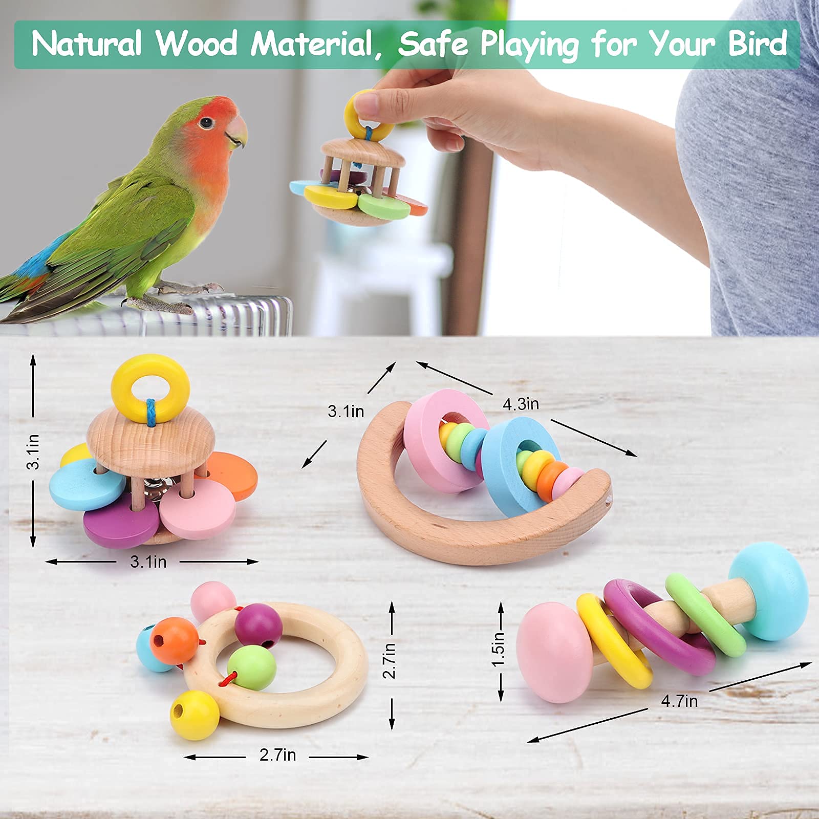 4 Pack Large Bird Toys for Parrots - Interactive Handheld Chew Toys for Macaws, Cockatoos & African Greys - Perfect for Playtime, Training & Enrichment