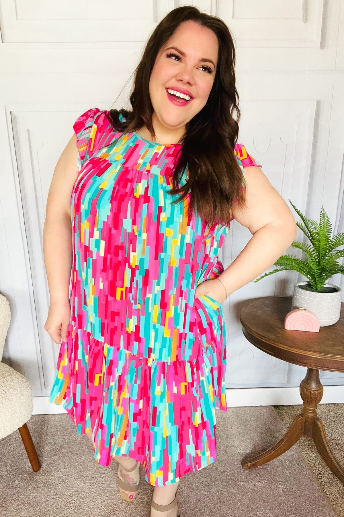 Stylish Multicolor Abstract Print Tiered Ruffle Sleeve Dress for Women | Trendy Party & Cocktail Outfit | Perfect for Date Night, Wedding Guest & Special Occasions