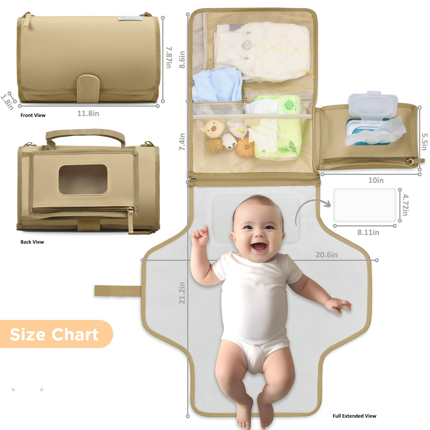 Portable Baby Diaper Changing Pad - Waterproof Travel Changing Mat for Newborns & Infants - Foldable Diaper Station for On-the-Go Parents - Perfect Baby Shower Gift & Nursery Essential - Sahara Tan - Ideal for Travel, Outings, and Home Use