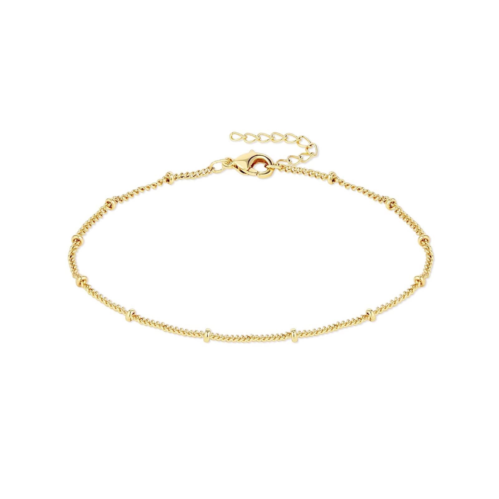 Women's Dainty Gold Chain Bracelet - Simple Layered Beaded Turquoise Bracelet with Charm Crystal Bar, Heart, Karma & Pearl Accents | Elegant Everyday Jewelry for Work, Date Night & Special Occasions