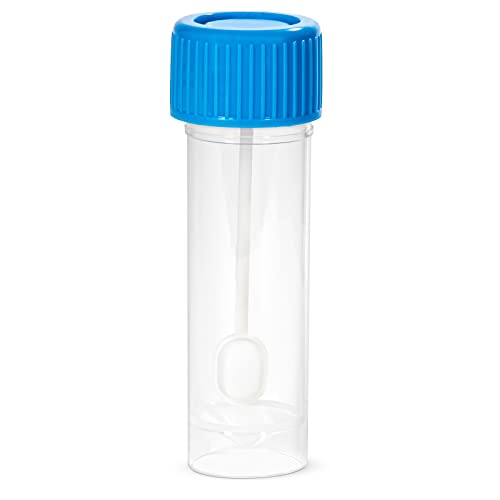 Globe Scientific 109120 30ml Polystyrene Fecal Sample Containers with Screw Cap & Polypropylene Spoon - Case of 500 - Ideal for Medical Labs, Hospitals & Clinical Specimen Collection