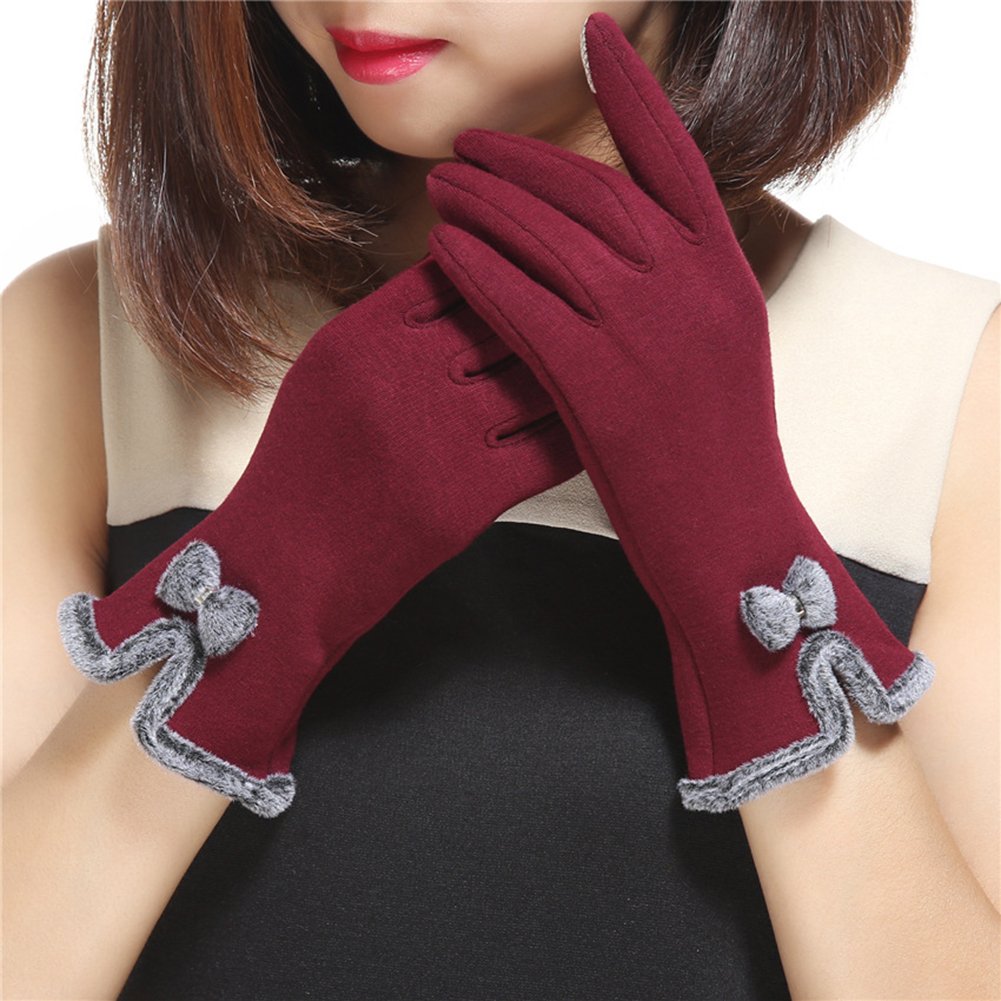 Adonpshy Women's Winter Touchscreen Gloves - Warm Fleece Lined Outdoor Sports Gloves with Fashion Bowknot Design (Perfect for Running, Hiking, Cycling & Cold Weather Activities)