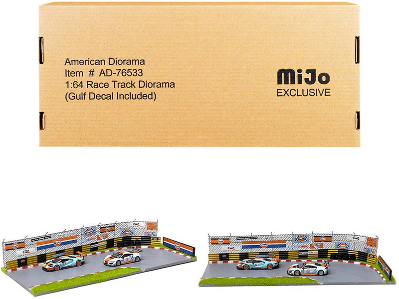 1/64 Scale Model Race Track Gulf Oil Diorama with Decals - Perfect for Collectors, Display & Slot Car Racing Scenes