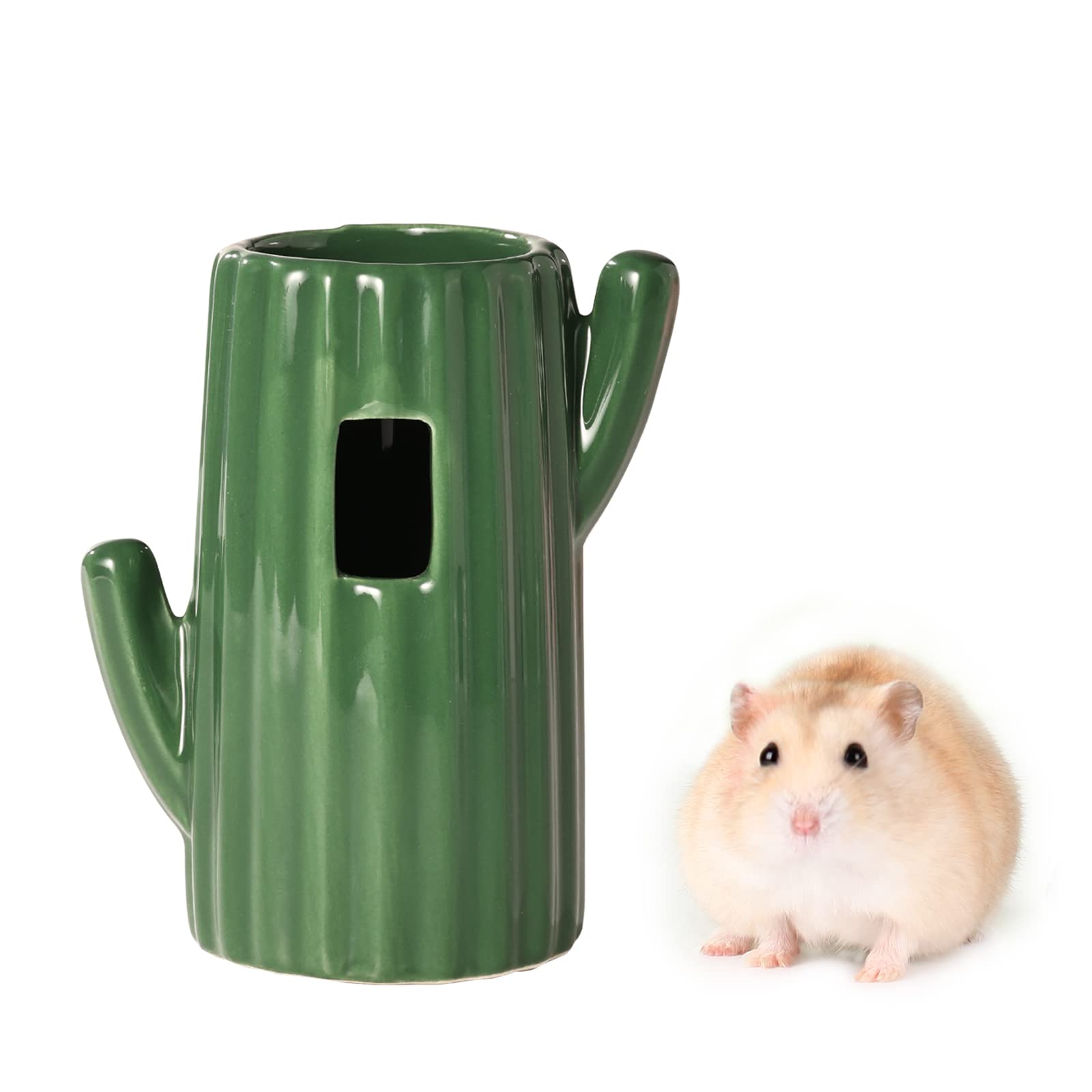 BUCATSTATE Cactus Ceramic Hamster Water Bottle Stand Holder - Small Pet Water Dispenser for Hamsters, Gerbils, Mice - Perfect for Cage Accessories & Small Animal Hydration Needs