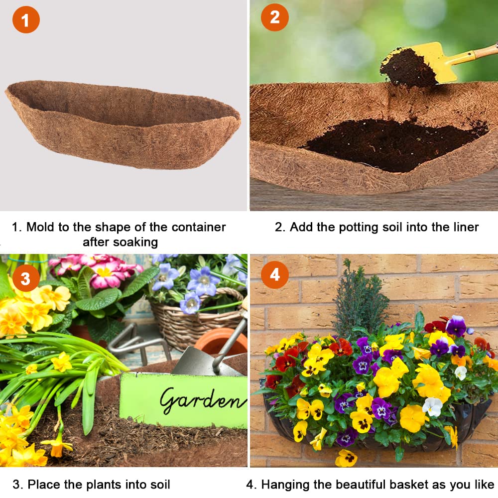 2 Pack Coconut Coir Planter Liners - Half Moon Shape for 24/30/36/48 Inch Window Boxes, Hanging Trough Planters & Fence Baskets - Durable Fiber Replacement for Flowers, Vegetables & Garden Plants - Perfect for Indoor/Outdoor Decor & Urban Gardening